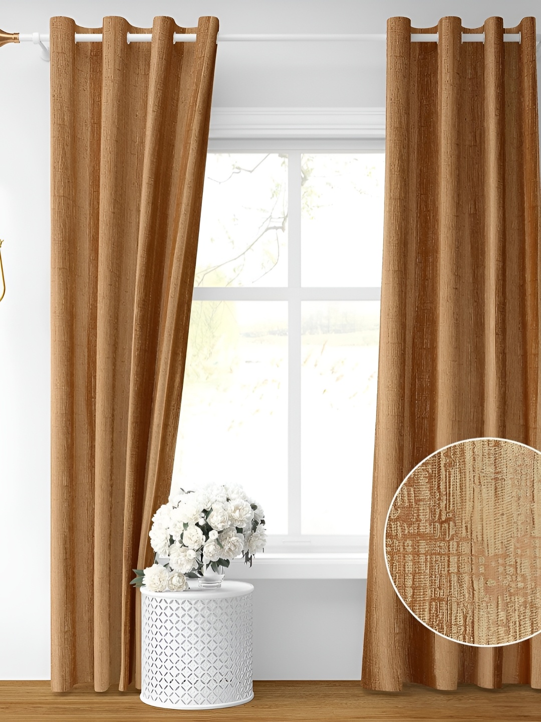 

RIDHAAN Gold Toned 2 Pieces Room Darkening Long Door Curtains