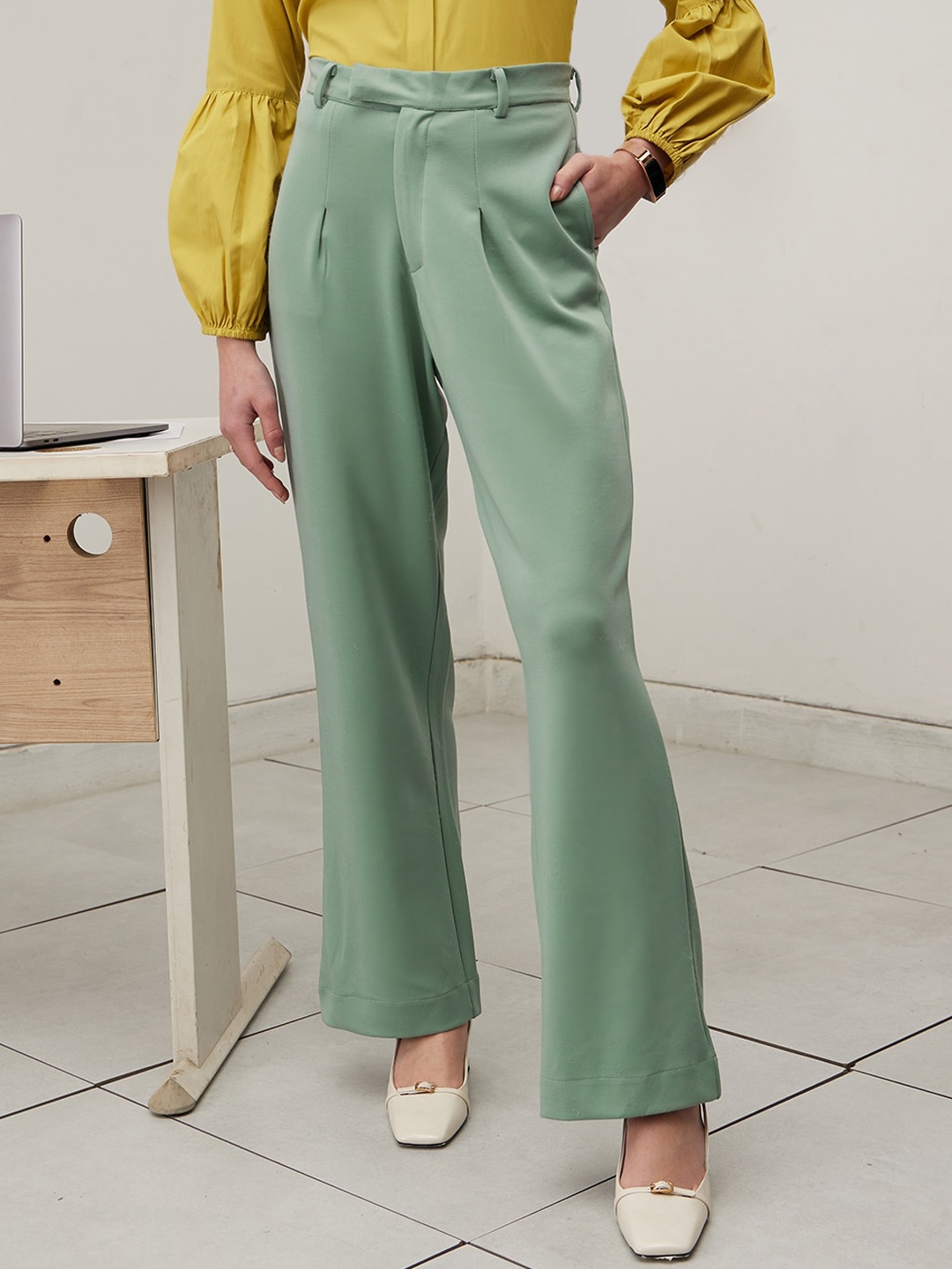 

WORK IT by STREET 9 Women Tailored Straight Fit High-Rise Pleated Trousers, Green