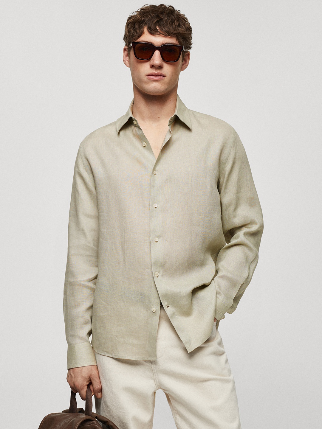

MANGO MAN Pure Linen Opaque Casual Shirt, Green