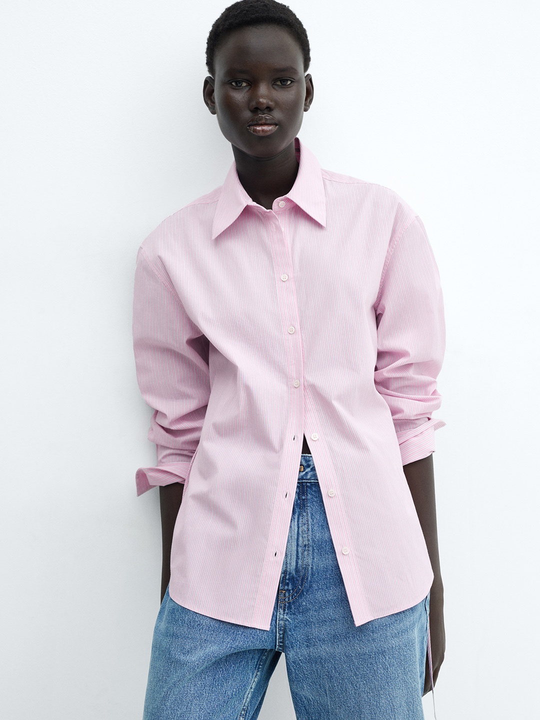 

MANGO Striped Casual Shirt with Back Tie-Up, Pink