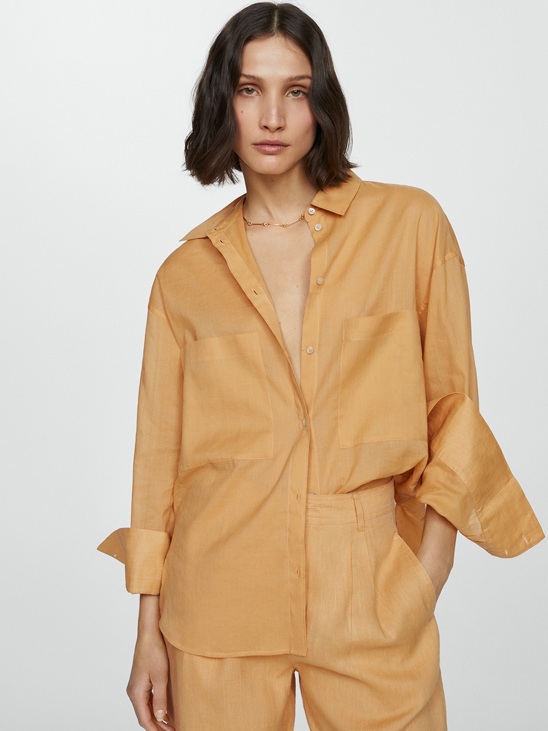 

MANGO Spread Collar Casual Shirt with Patch Pocket, Orange