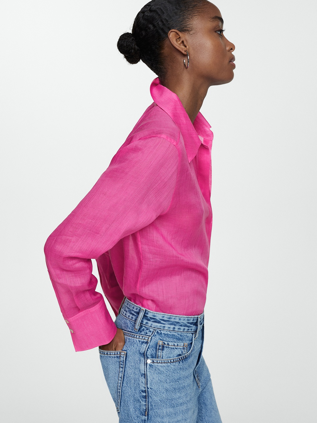 

MANGO Ramie Opaque Casual Shirt, Pink