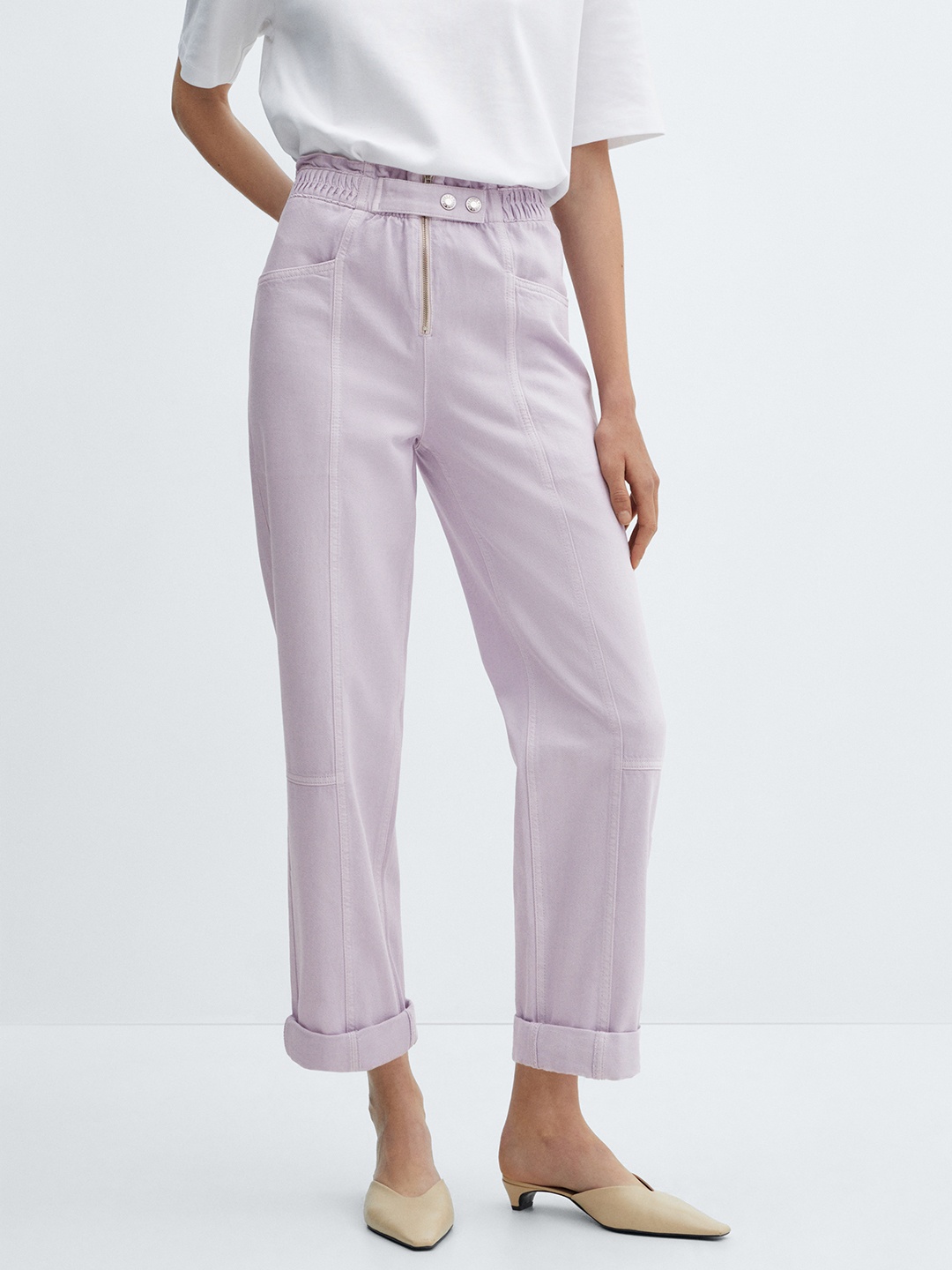 

MANGO Women Slouchy High-Rise Jeans, Lavender