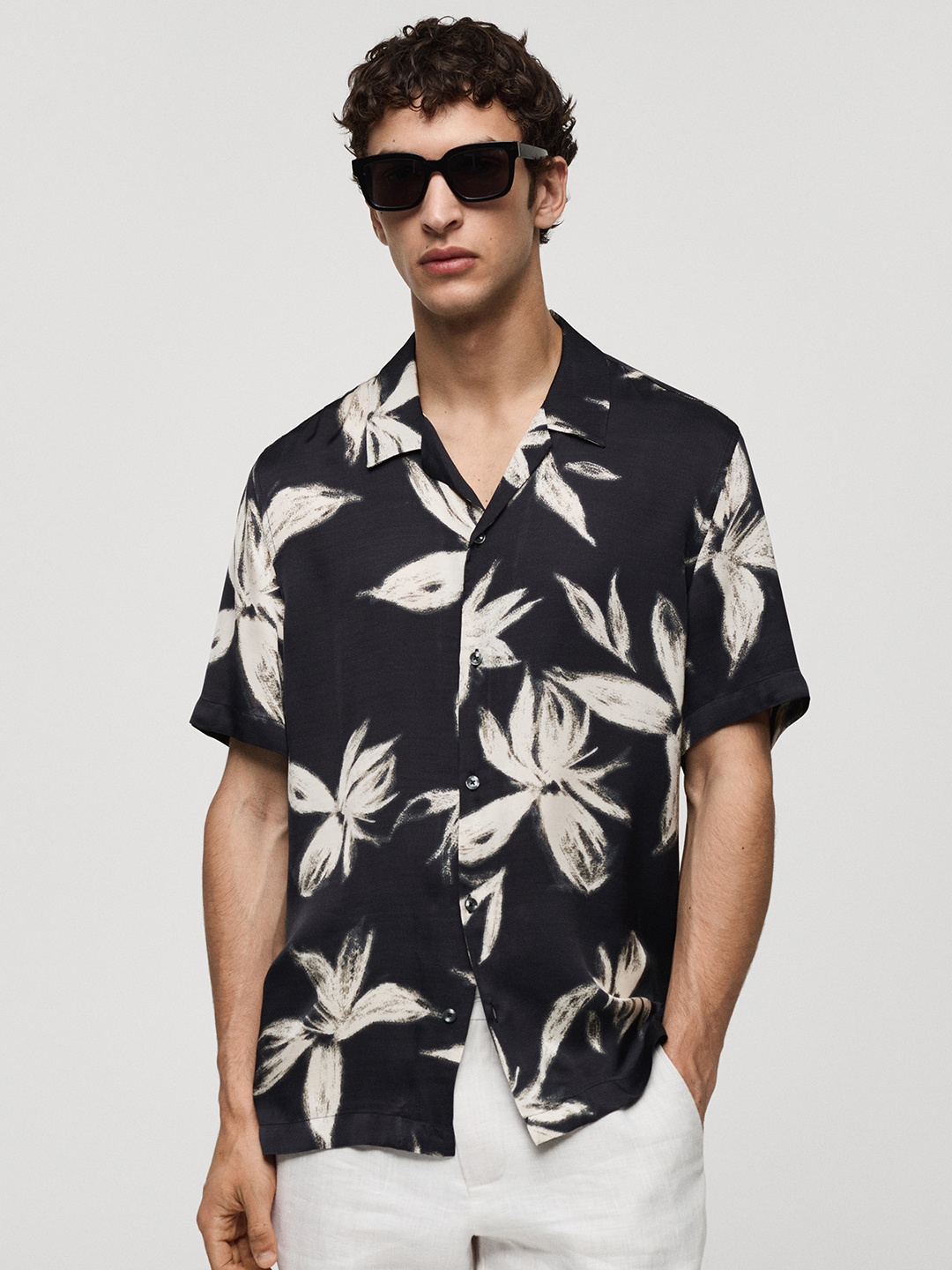

MANGO MAN Floral Printed Casual Shirt, Black