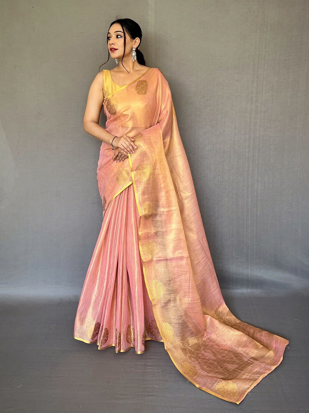 

SGF11 Ethnic Motifs Zari Tissue Kanjeevaram Saree, Peach