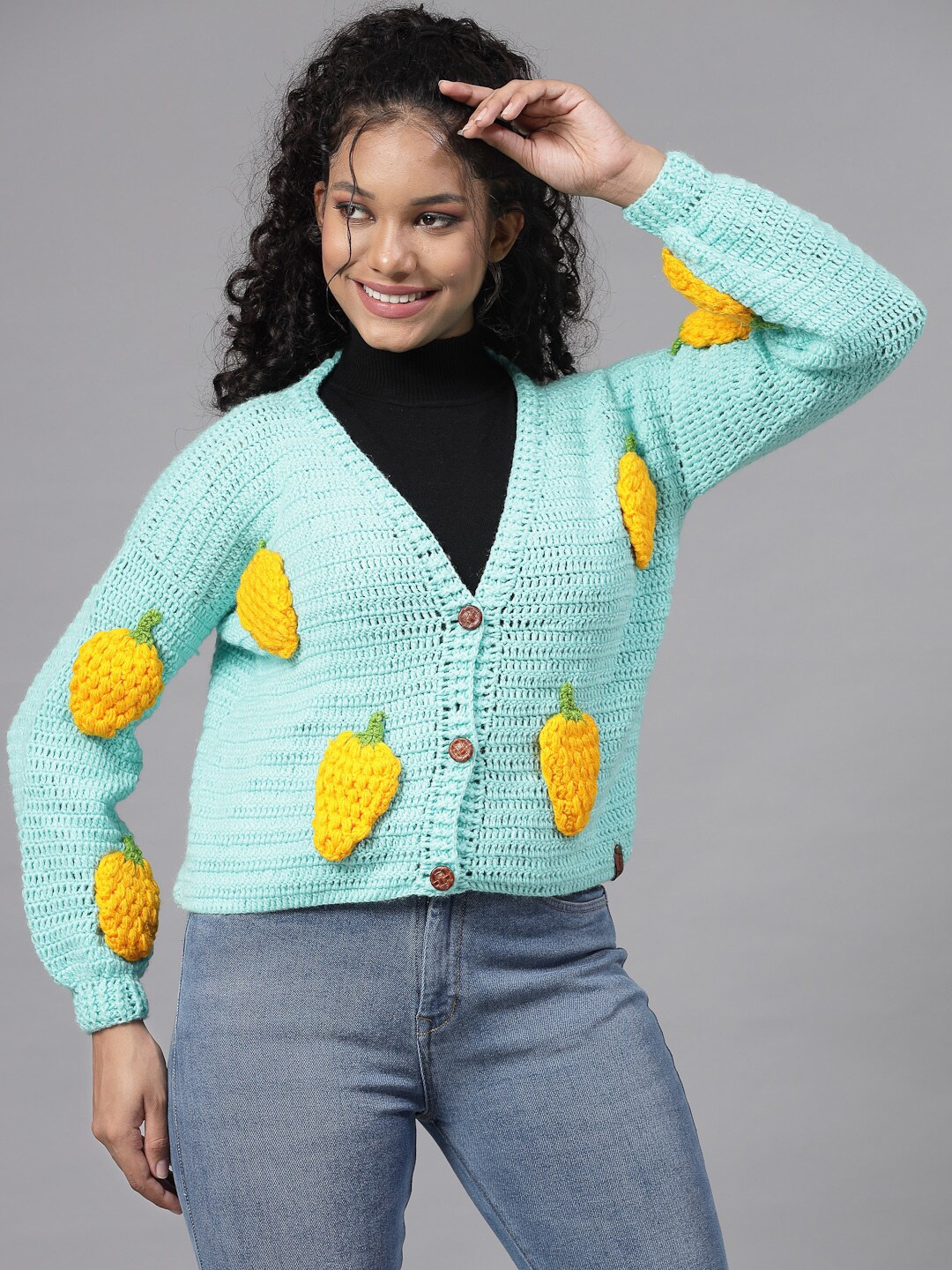 

Velvery Women Acrylic Cardigan, Blue