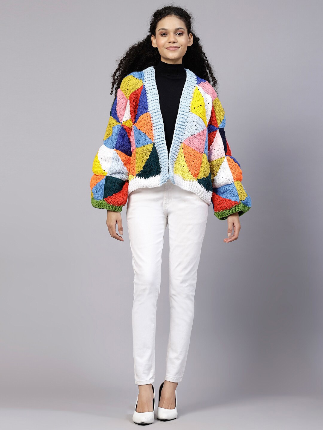 

Velvery Colourblocked Acrylic Cardigan, White
