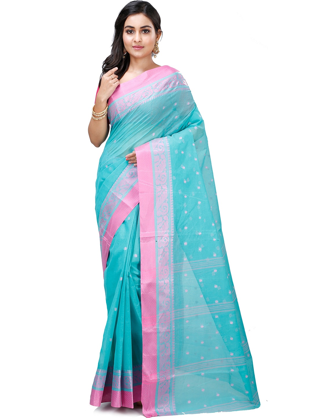 

DipDiya Floral Pure Cotton Taant Saree, Green