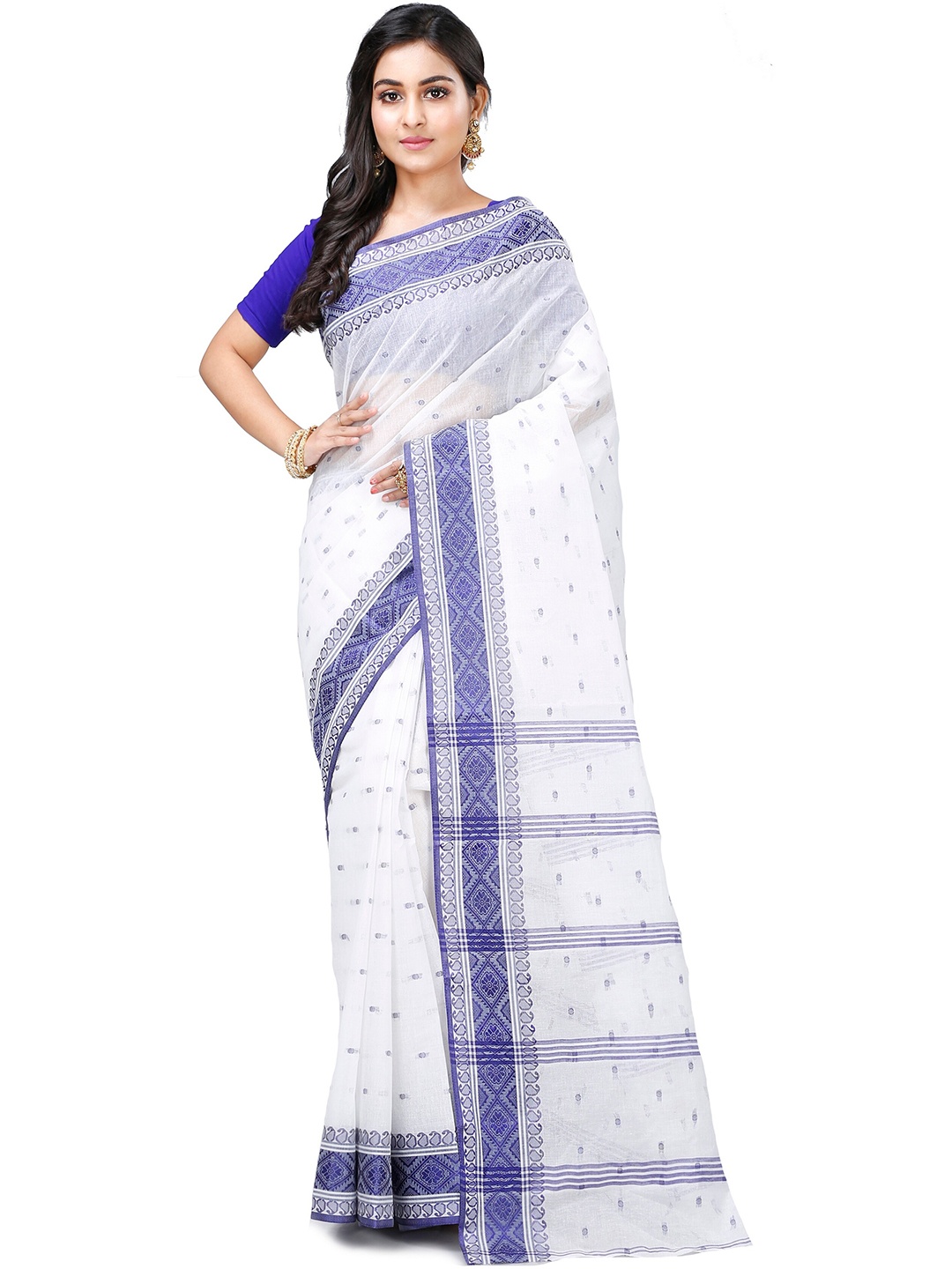 

DipDiya Ethnic Motifs Woven Design Pure Cotton Taant Saree, Blue