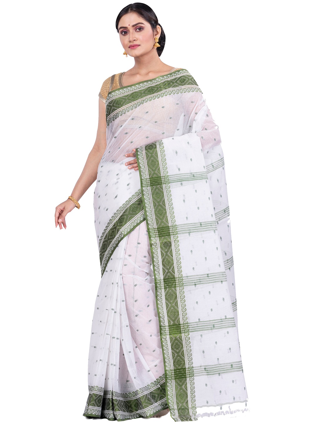 

DipDiya Paisley Pure Cotton Taant Saree, Green