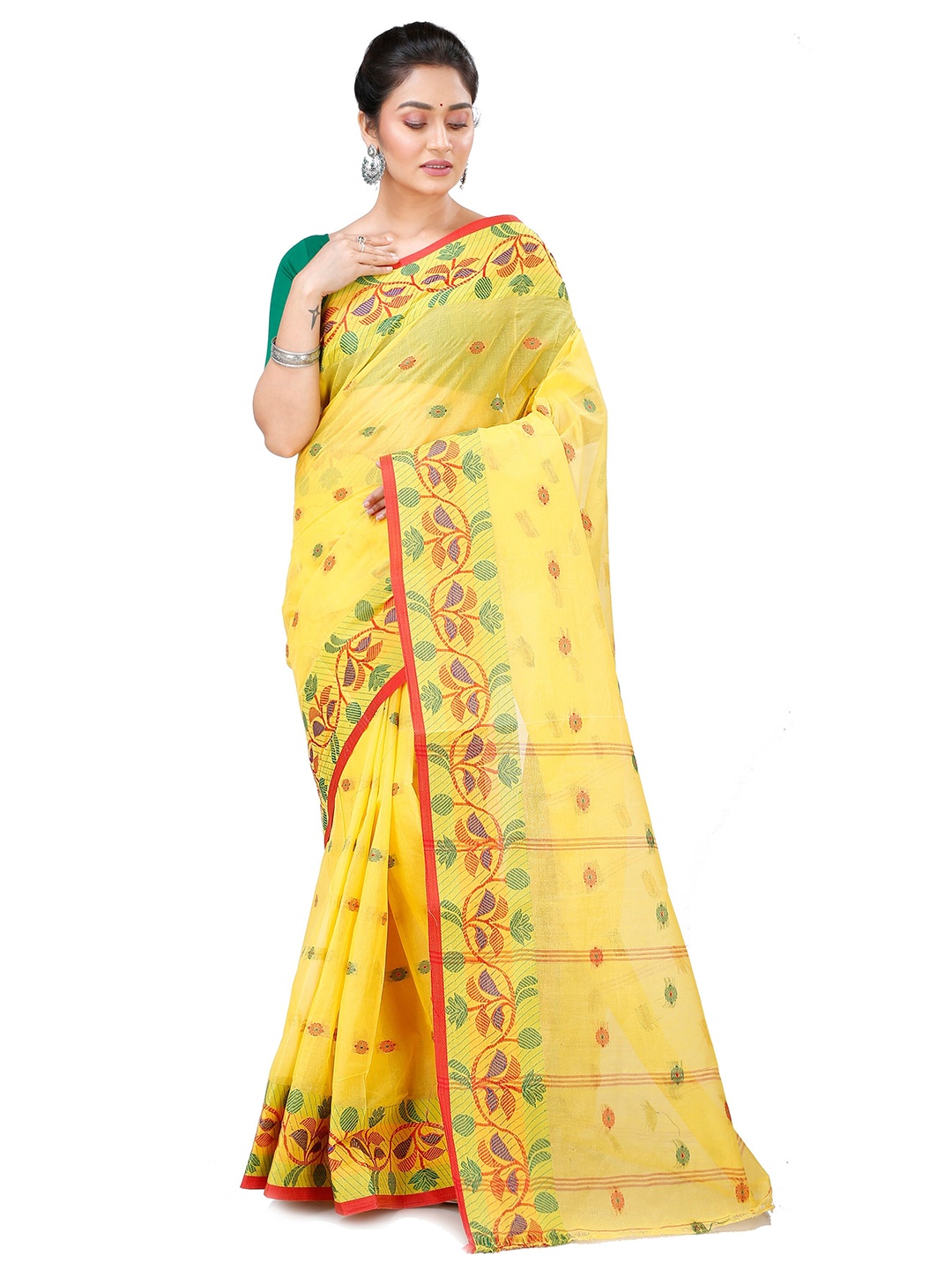 

DipDiya Ethnic Motif Woven Design Pure Cotton Taant Saree, Yellow