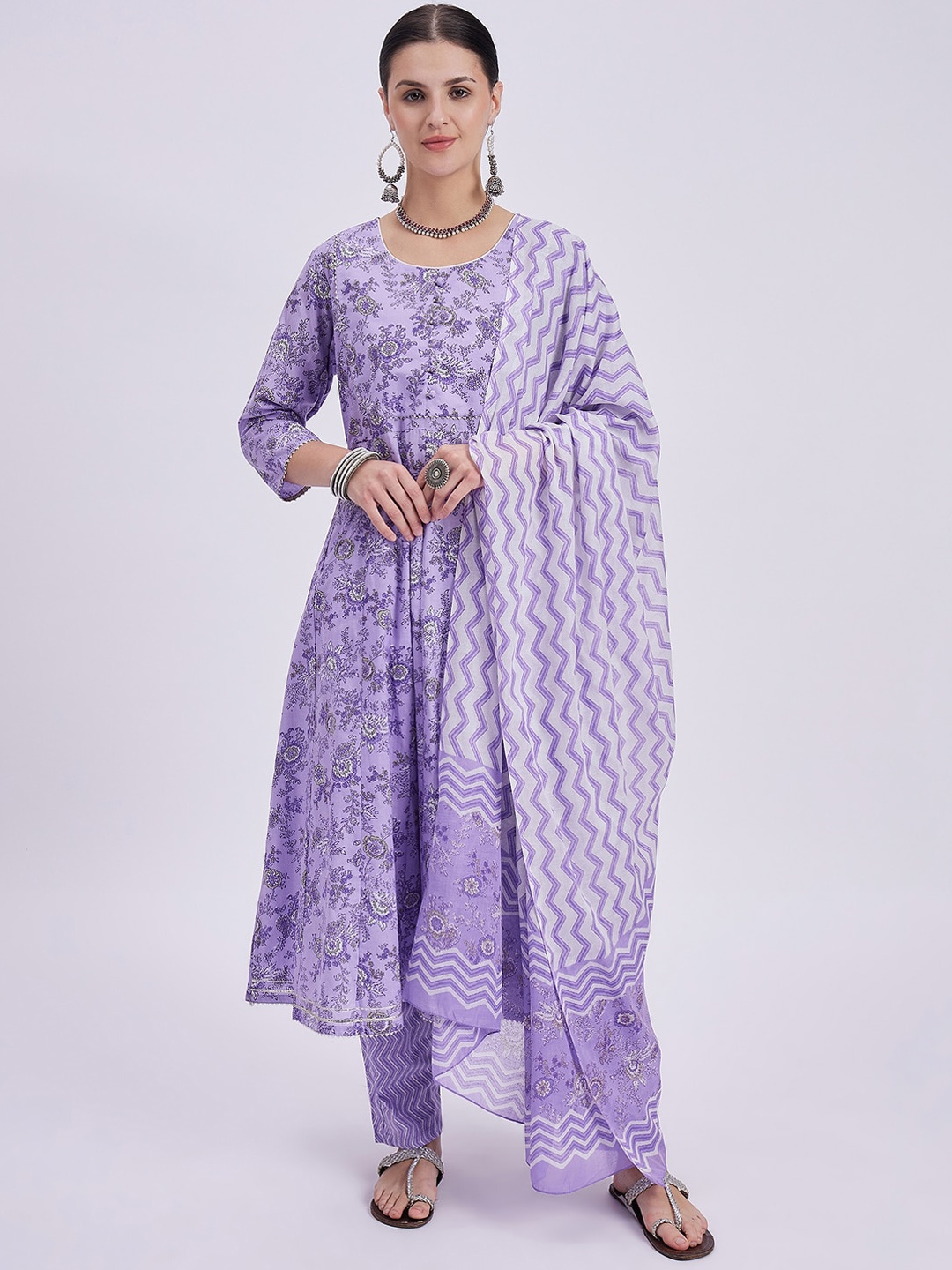 

Knitstudio Ethnic Motifs Printed Regular Gotta Patti Kurta With Trousers & Dupatta, Purple