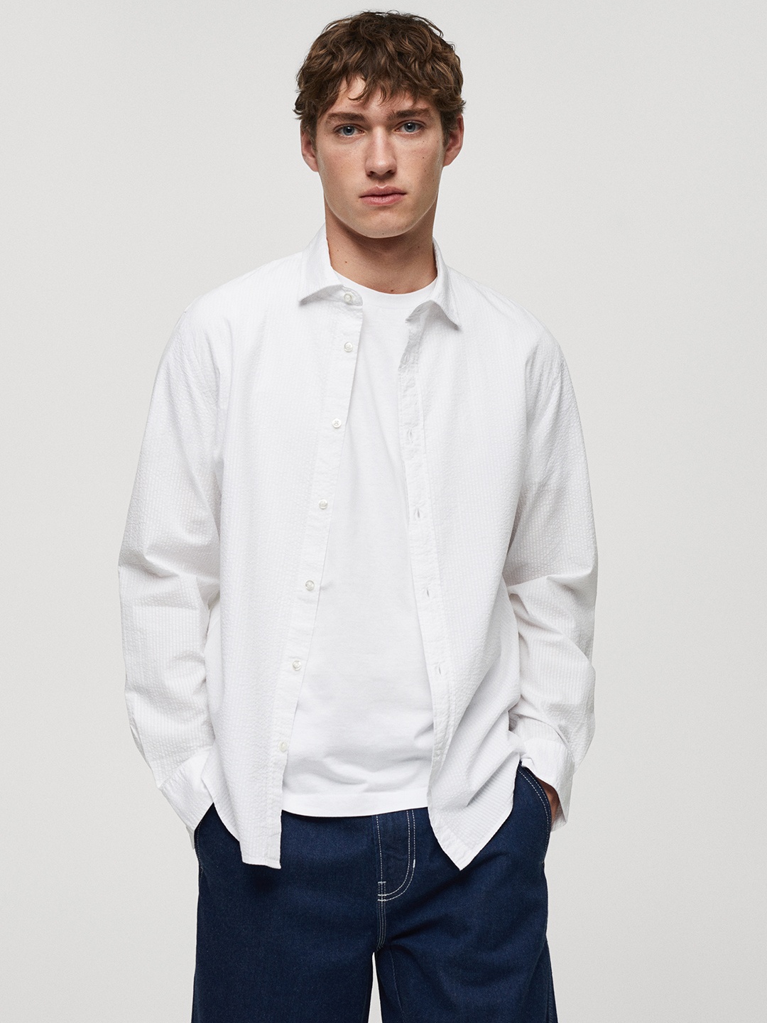 

MANGO MAN Classic Fit Pure Cotton Seersucker Casual Shirt, White