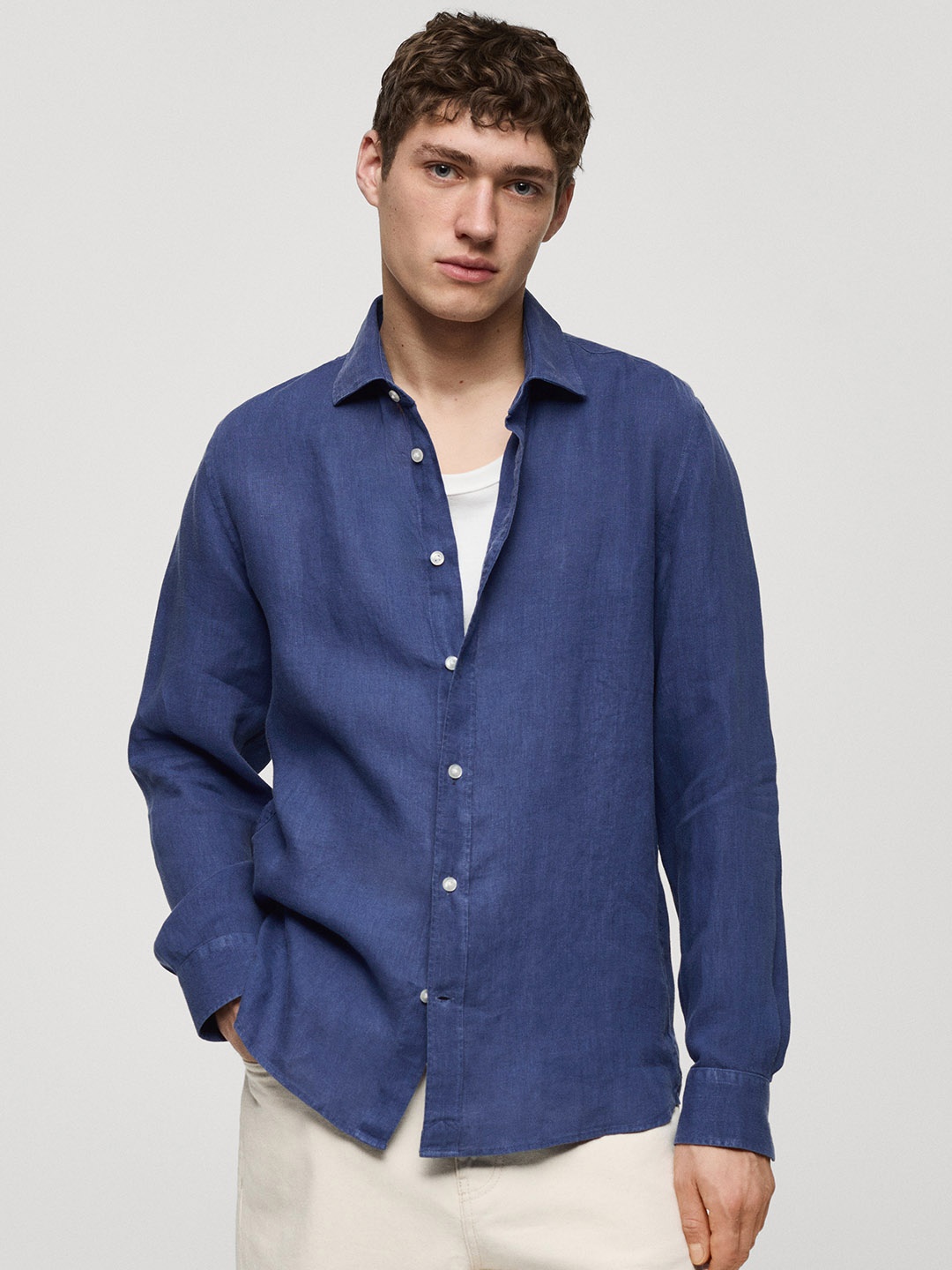 

MANGO MAN Classic Fit Pure Linen Shirt, Blue