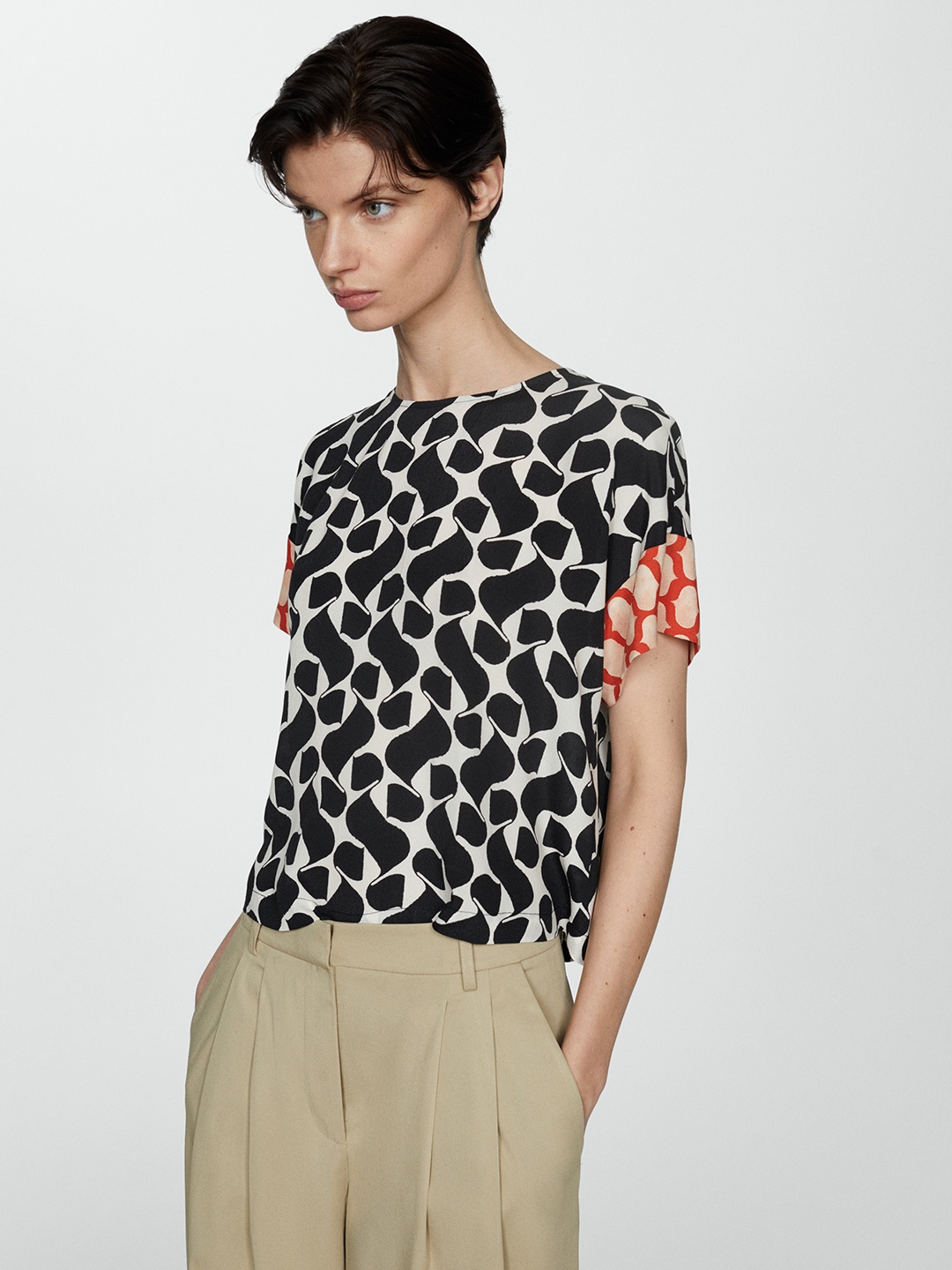 

MANGO Printed Extended Sleeves Top, Off white