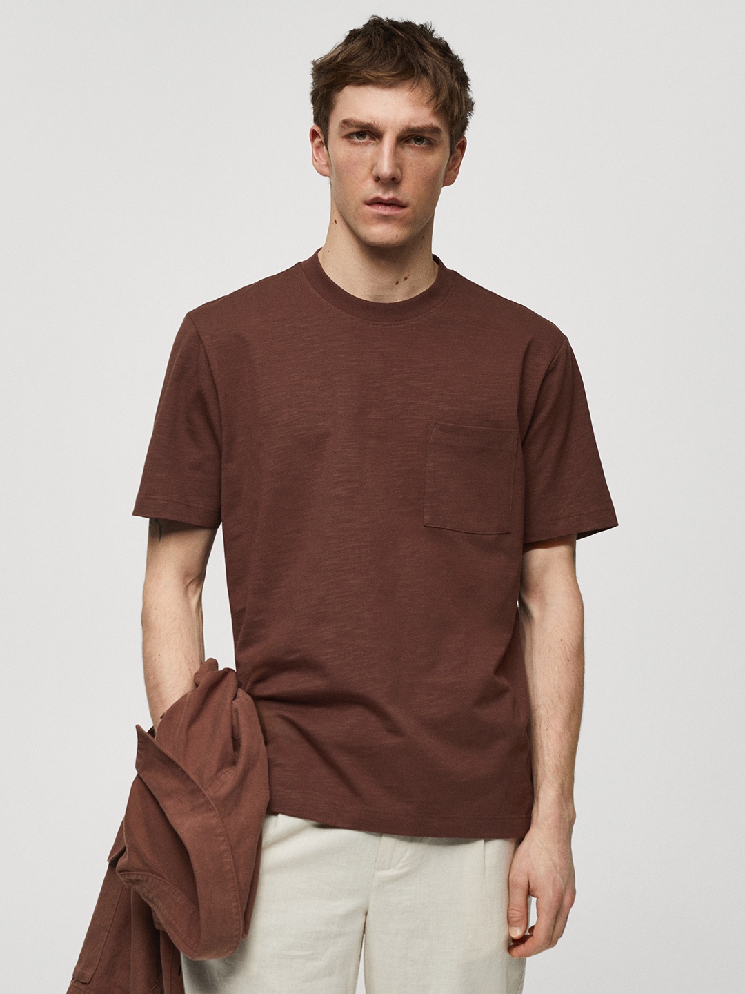 

MANGO MAN Pocket Pure Cotton T-shirt, Brown