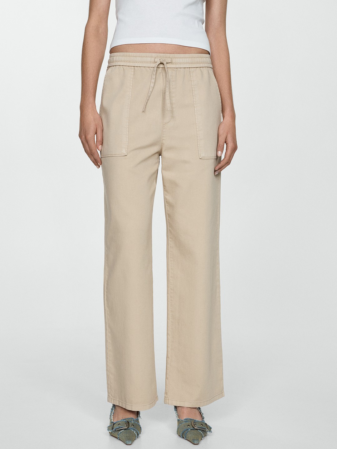 

MANGO Women Straight Fit Jeans, Beige
