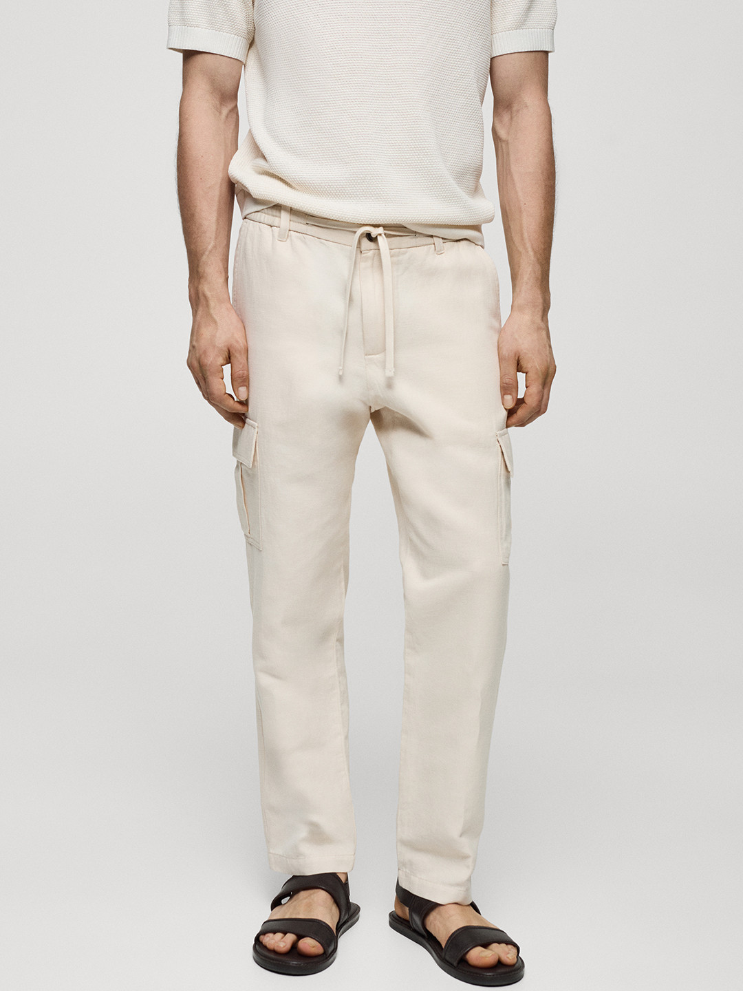 

MANGO MAN Slim Fit Cargo Style Trousers, Cream