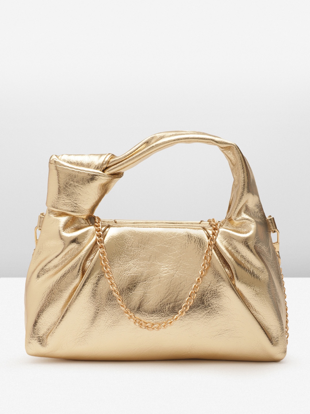 

MANGO Baguette Bag with Detachable Chain Strap, Gold