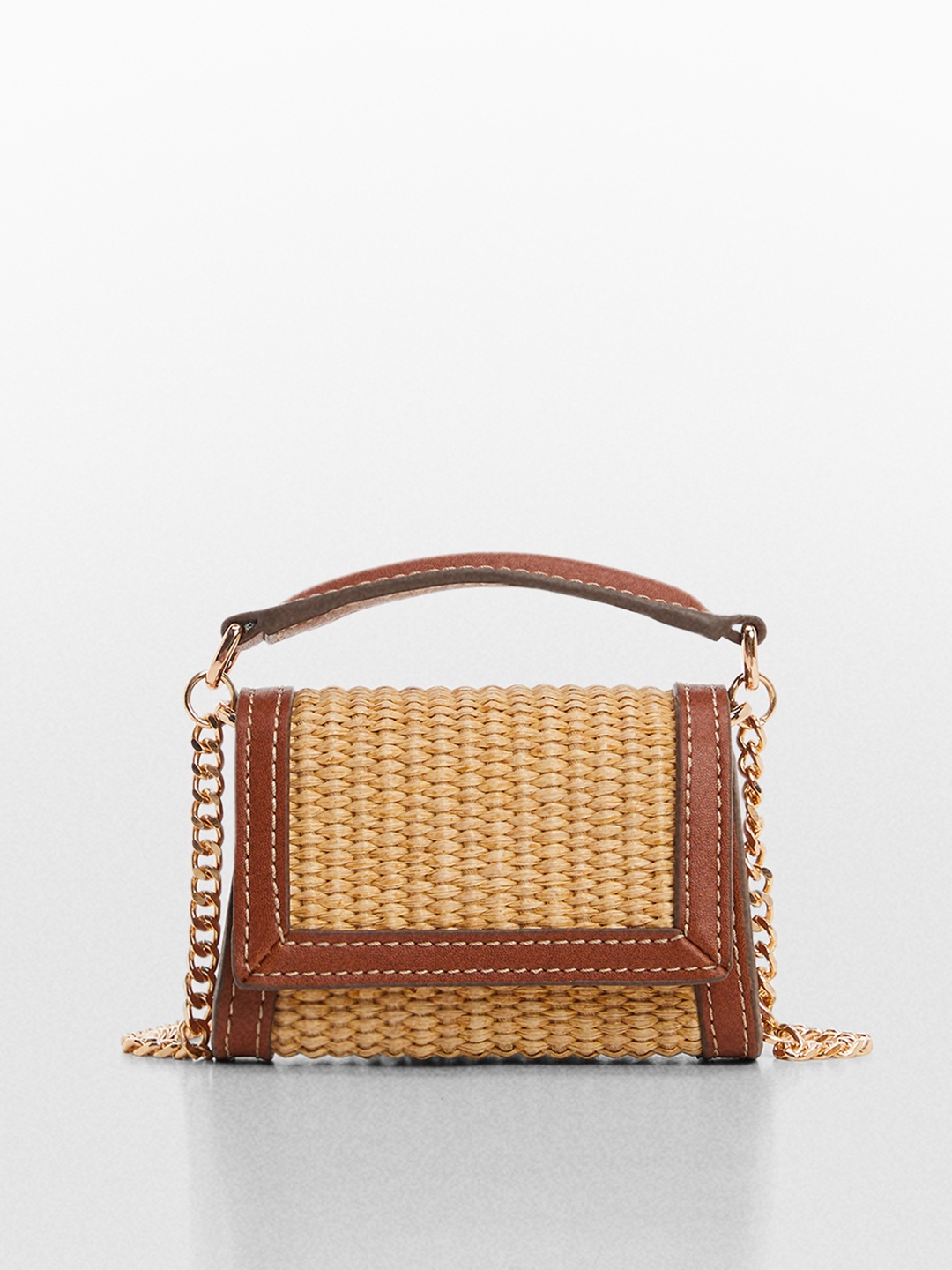 

MANGO Basket Weave Small Envelope Clutch, Beige