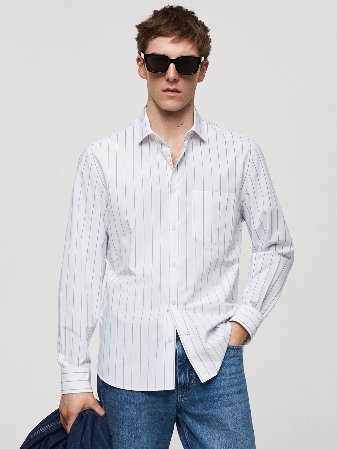 

MANGO MAN Classic Fit Striped Shirt, White