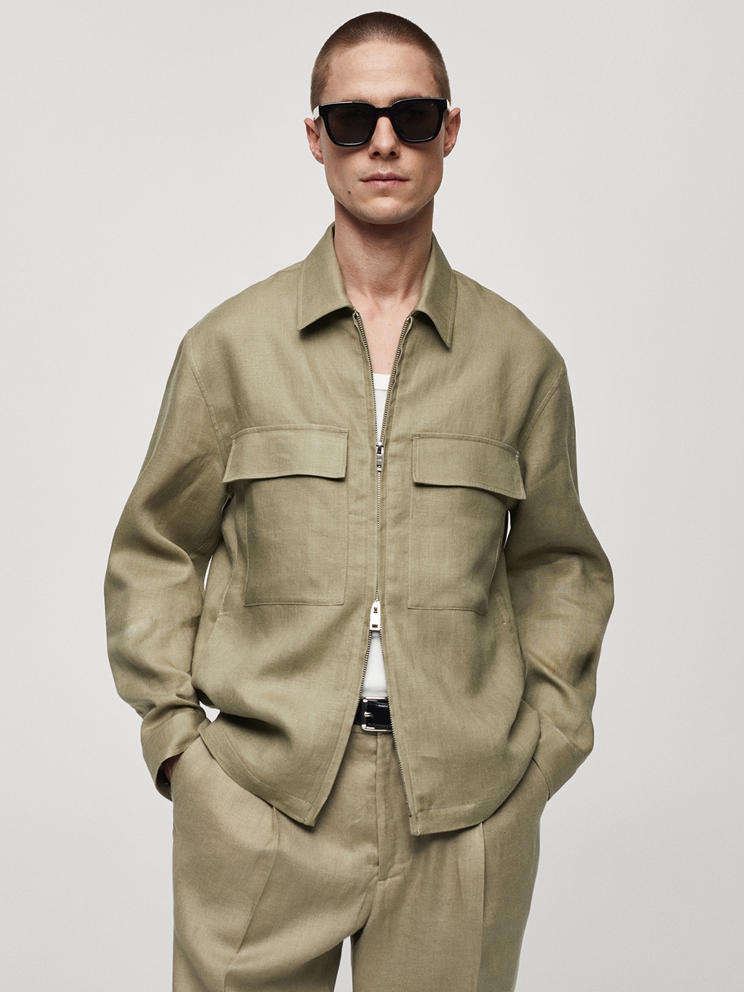 

MANGO MAN Pure Linen Tailored Jacket, Green