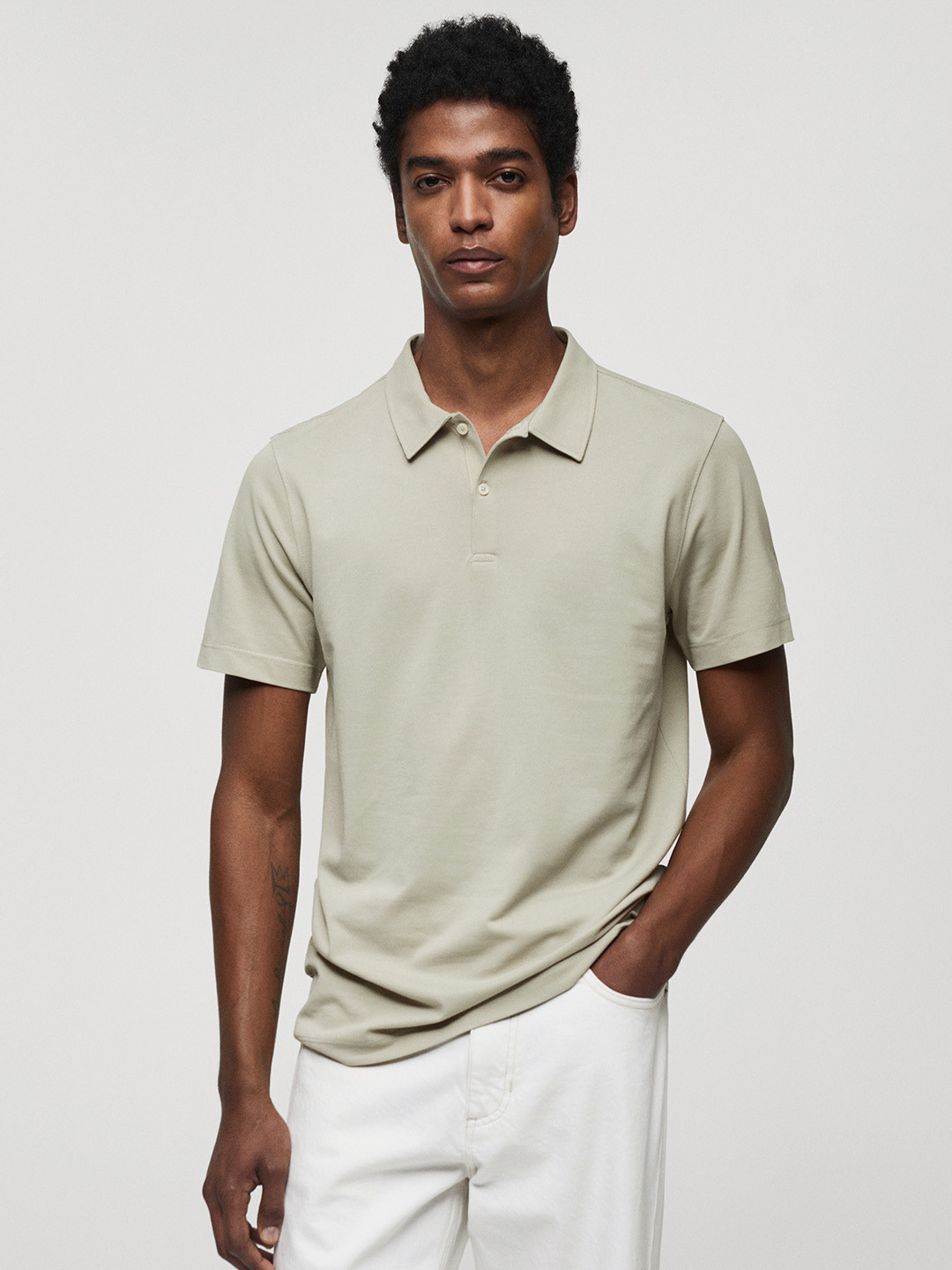 

MANGO MAN Polo Collar Slim Fit T-shirt, Green