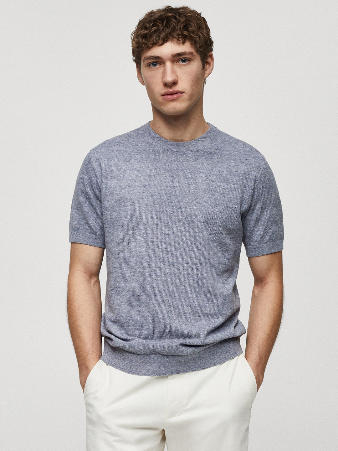 

MANGO MAN Knitted T-shirt, Blue