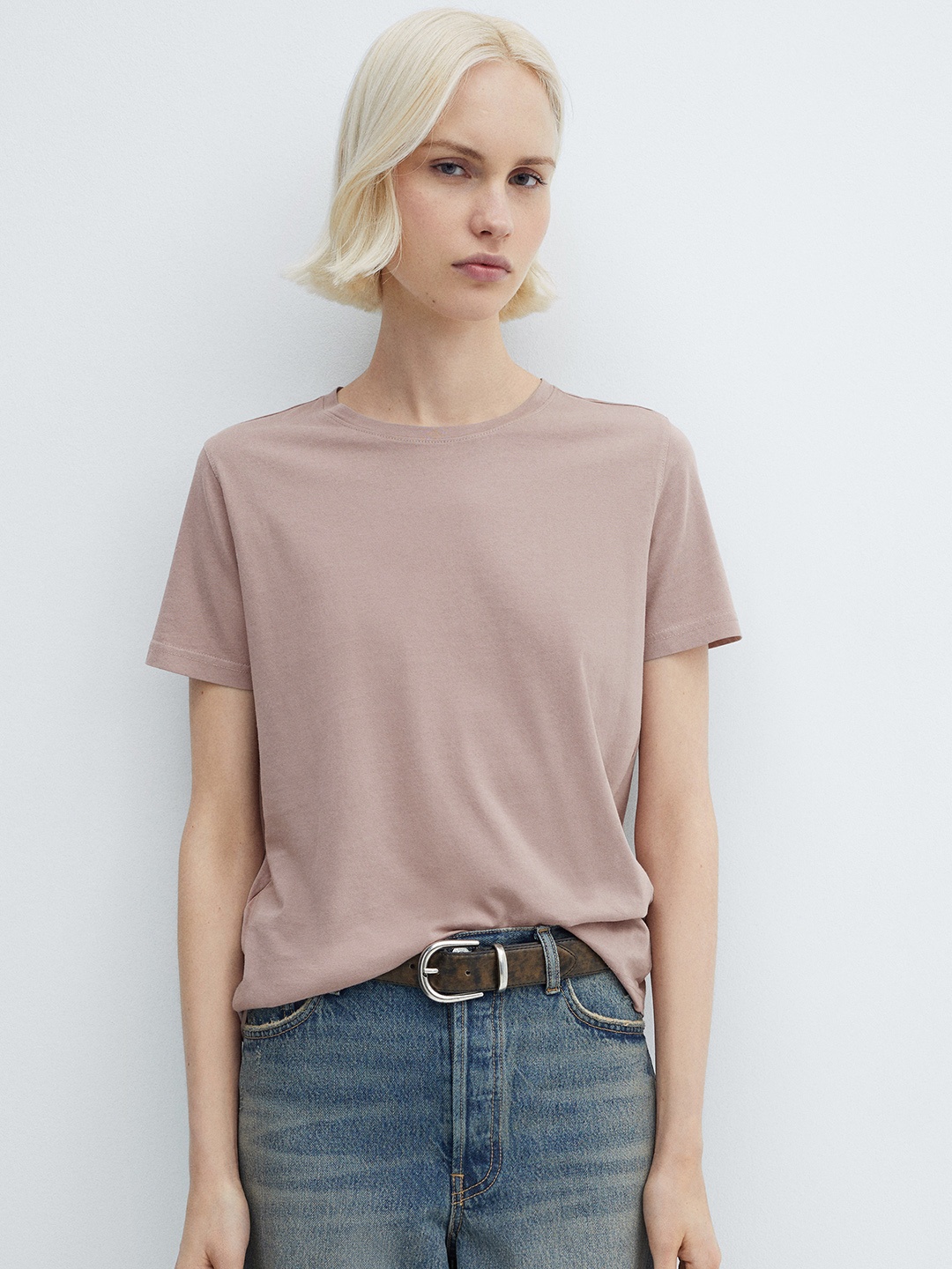 

MANGO Pure Cotton T-shirt, Mauve