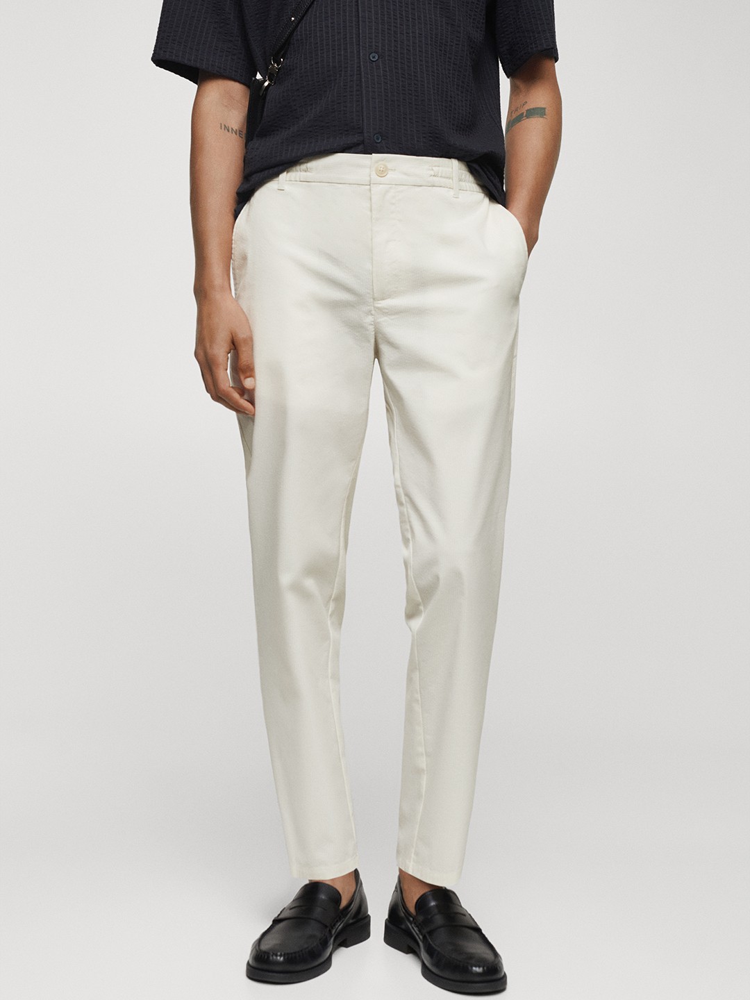 

MANGO MAN Textured Slim Fit Trousers, Cream