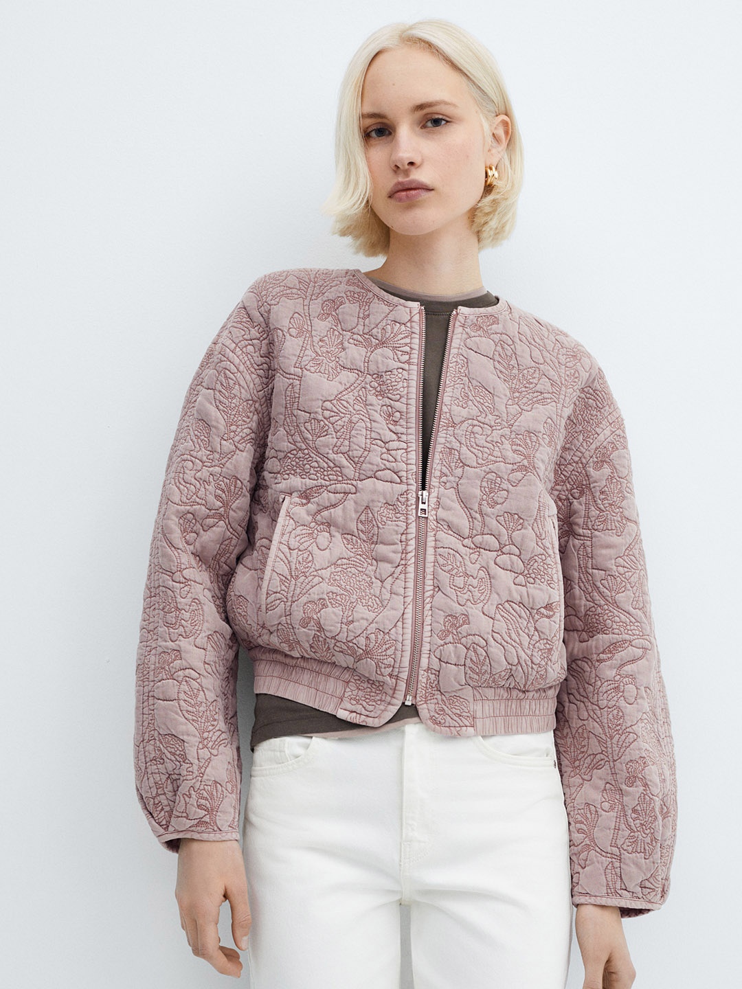 

MANGO Embroidered Tailored Jacket, Brown