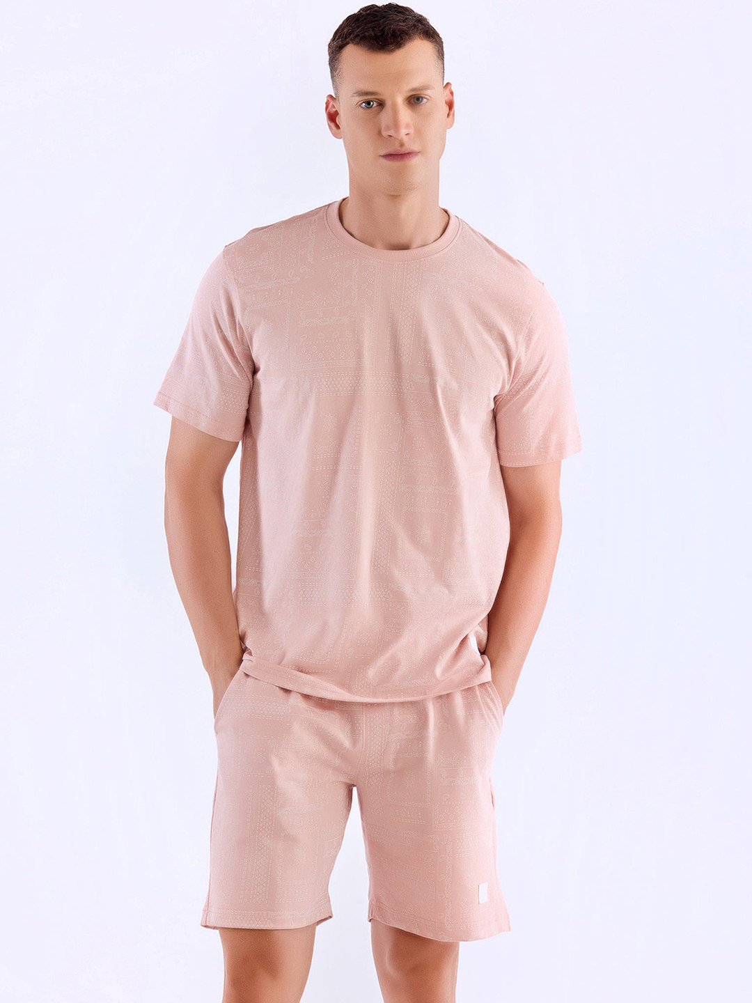 

Red Flame Printed Pure Cotton T-Shirt With Shorts, Pink