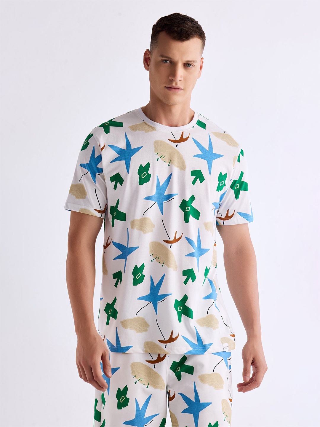 

Red Flame Printed Pure Cotton T-Shirt With Shorts, White