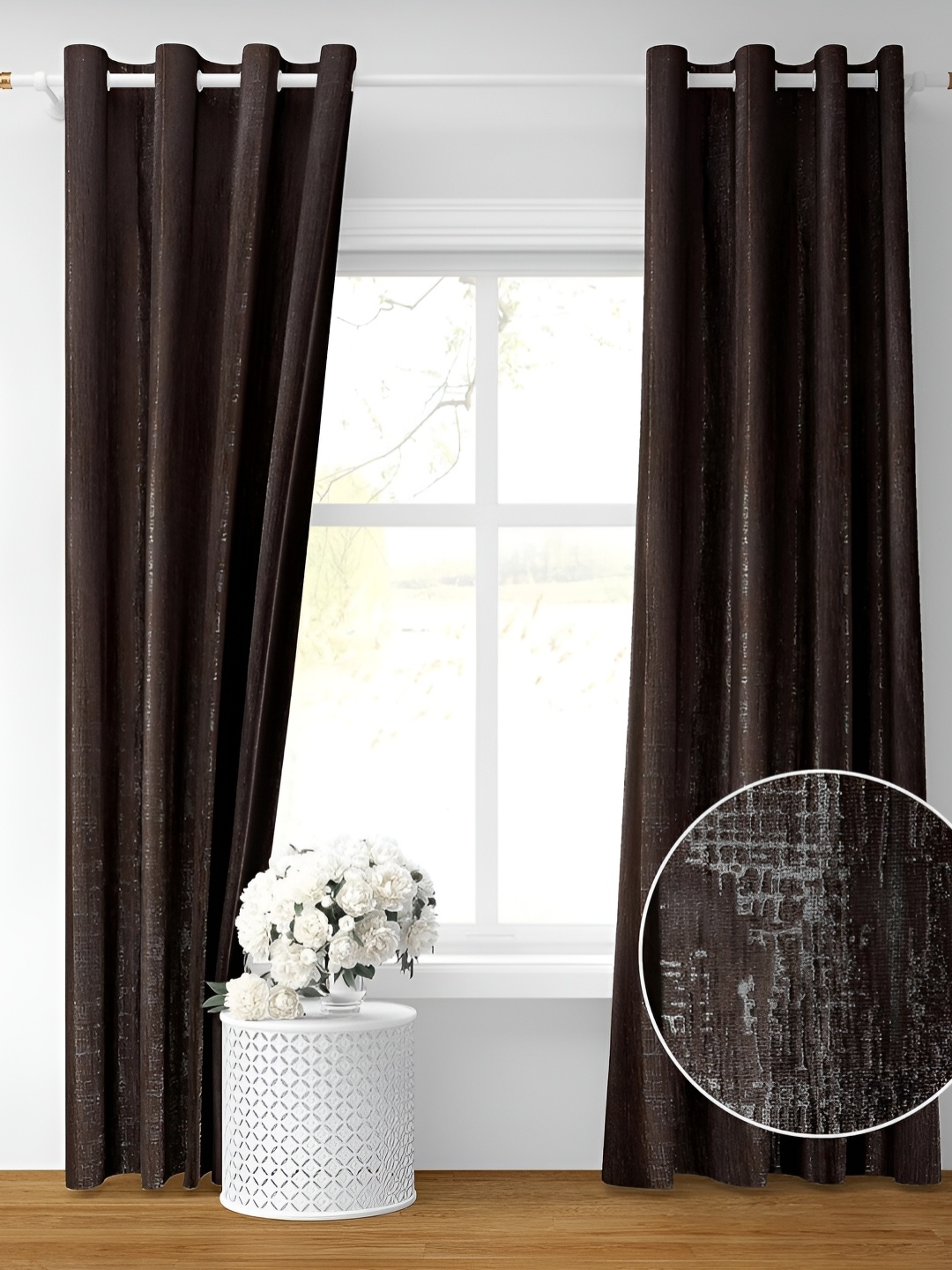 

RIDHAAN Brown Textured Room Darkening Long Door Curtain