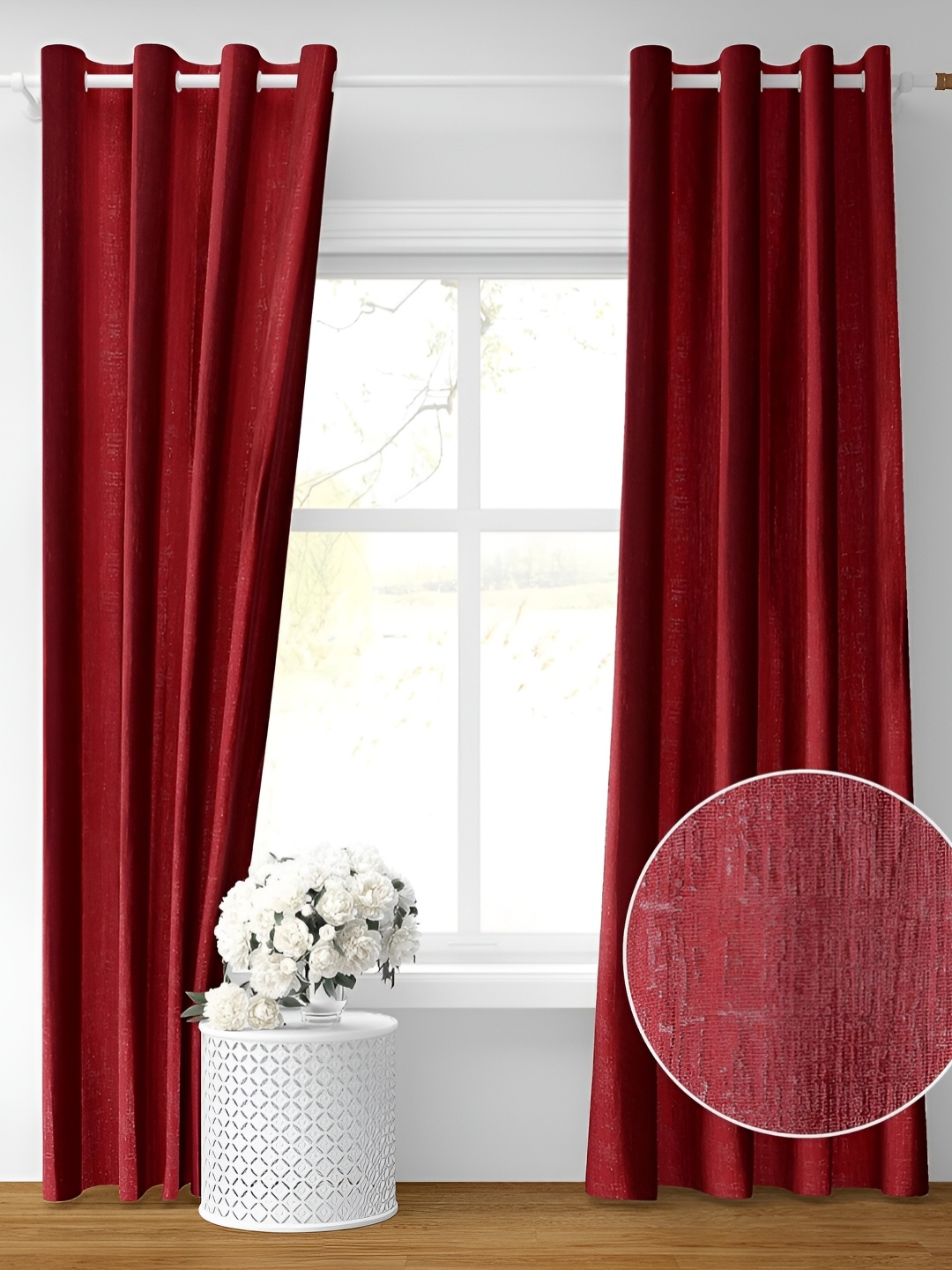 

RIDHAAN Maroon Textured Room Darkening Window Curtain