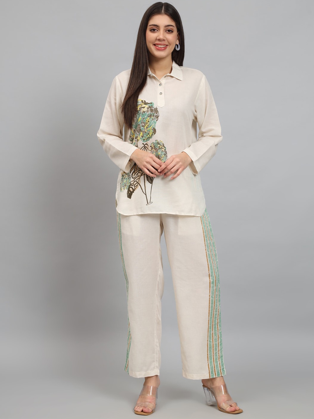 

NEWD Full Sleeve Printed T-Shirt & Trouser, Beige