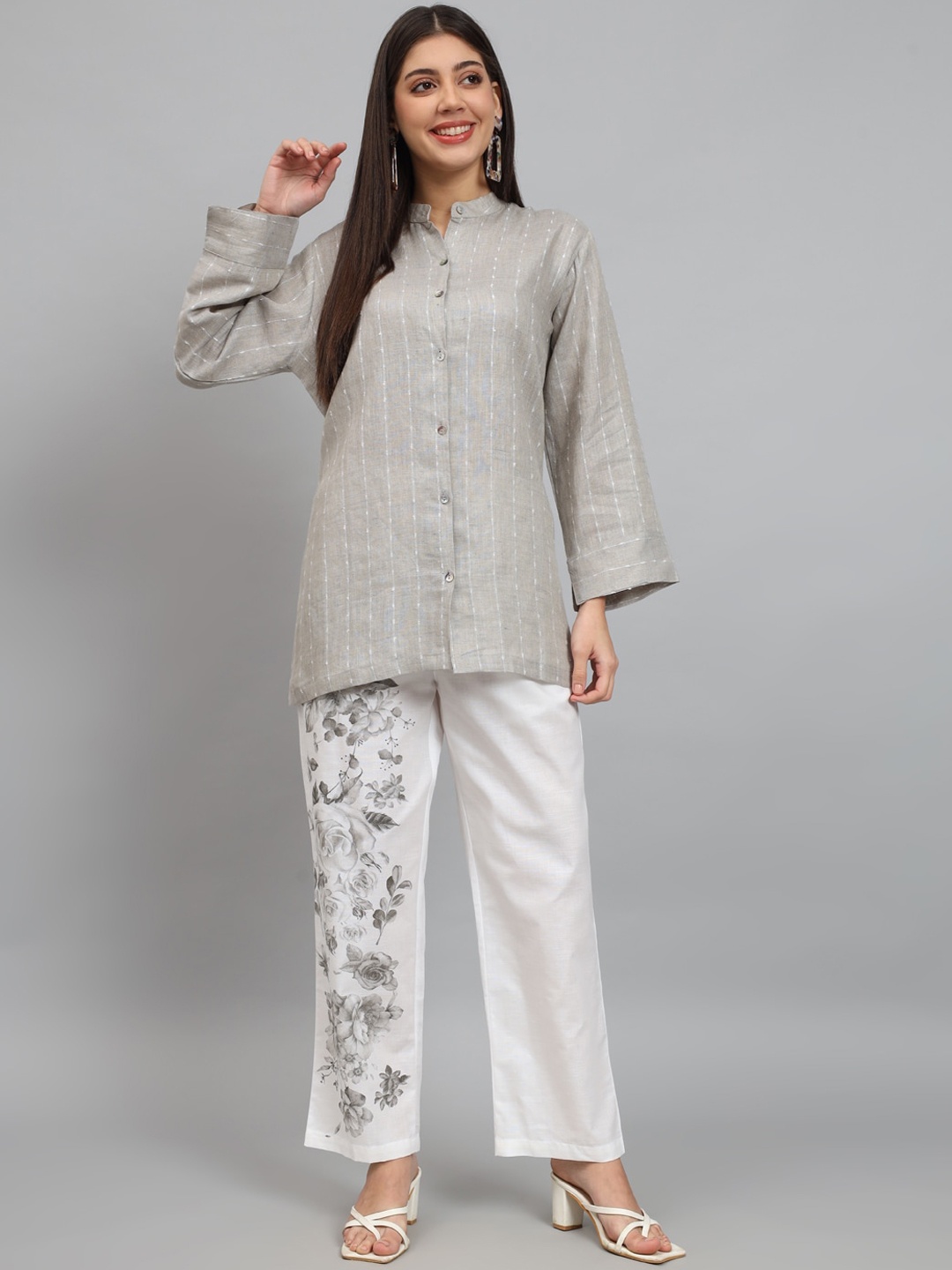 

NEWD Printed Pure Cotton Shirt With Trousers, Grey