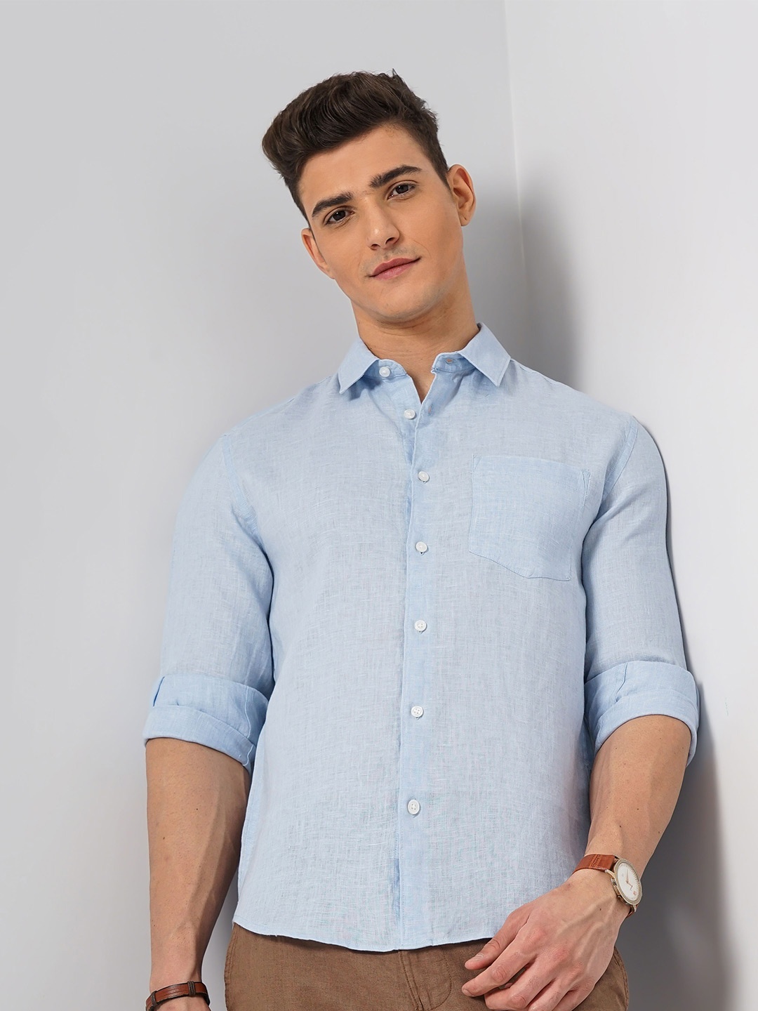 

Celio Classic Spread Collar Linen Shirt, Blue
