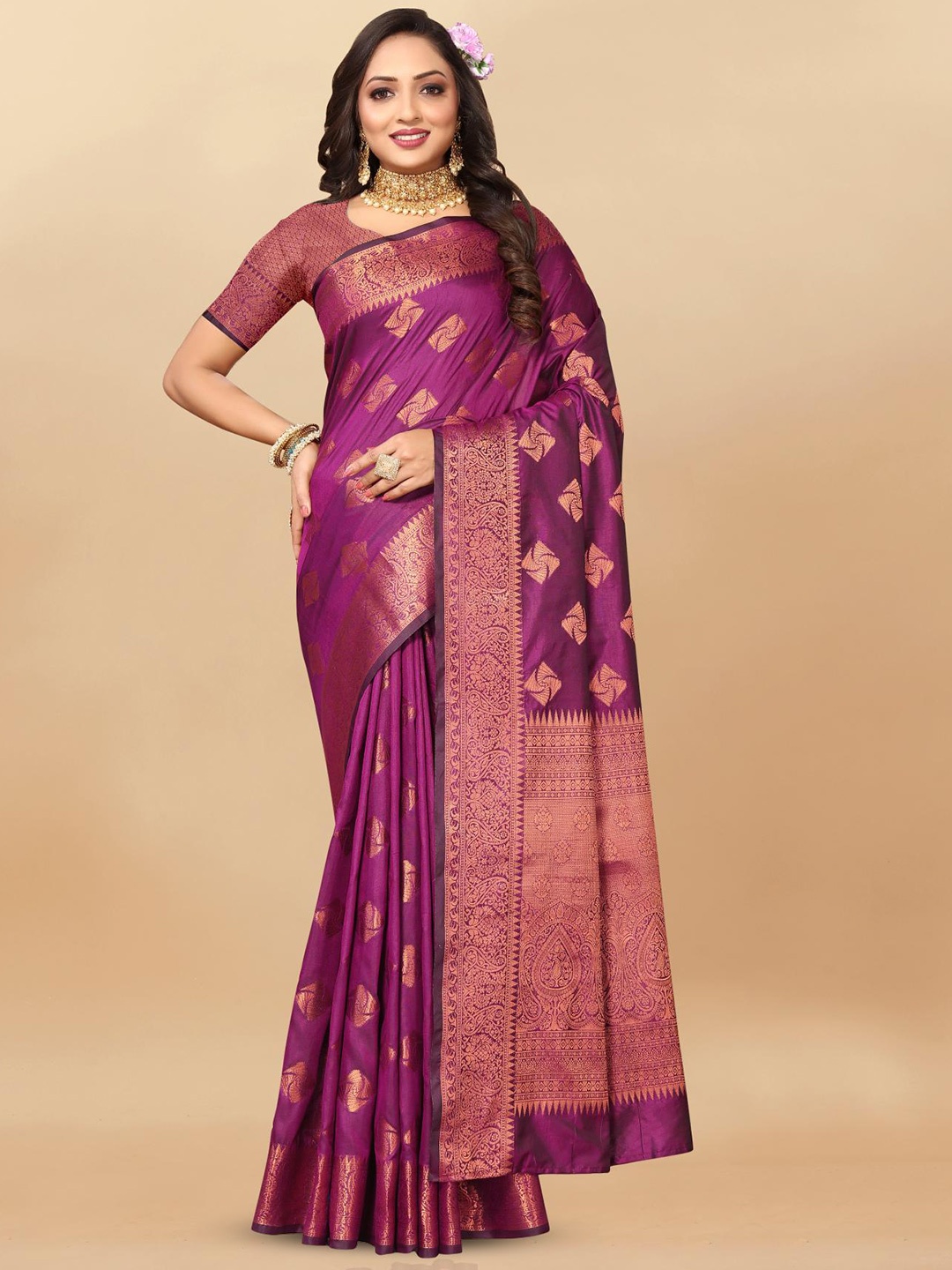 

PATIALAPICKS Woven Design Zari Pure Silk Paithani Saree, Magenta