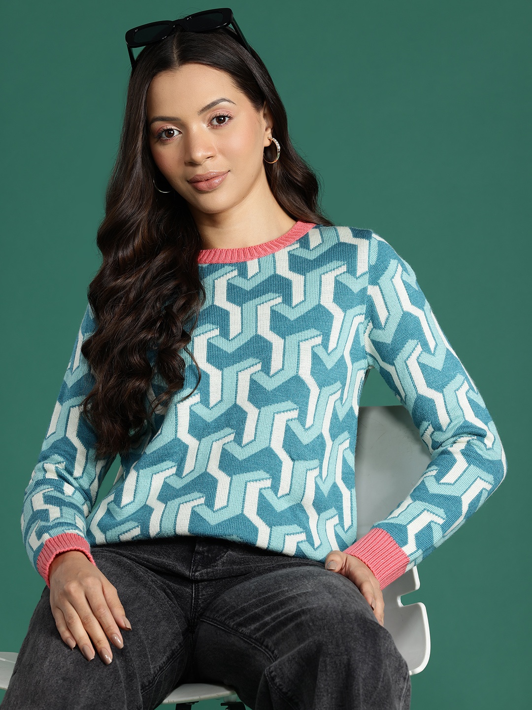 

DressBerry Geometric Pullover, Blue