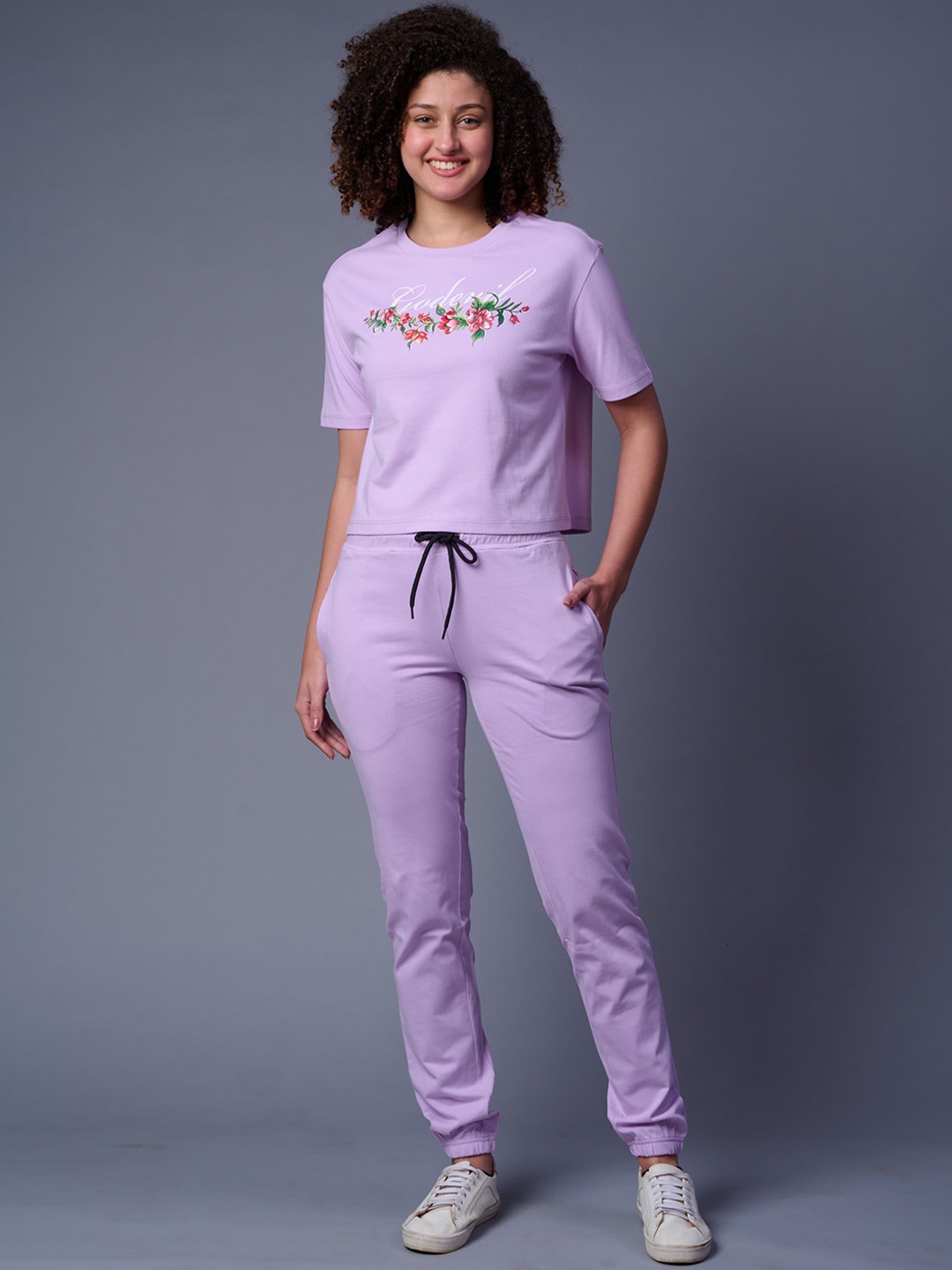 

GO DEVIL Printed Pure Cotton T-Shirt With Joggers Co-Ords, Purple