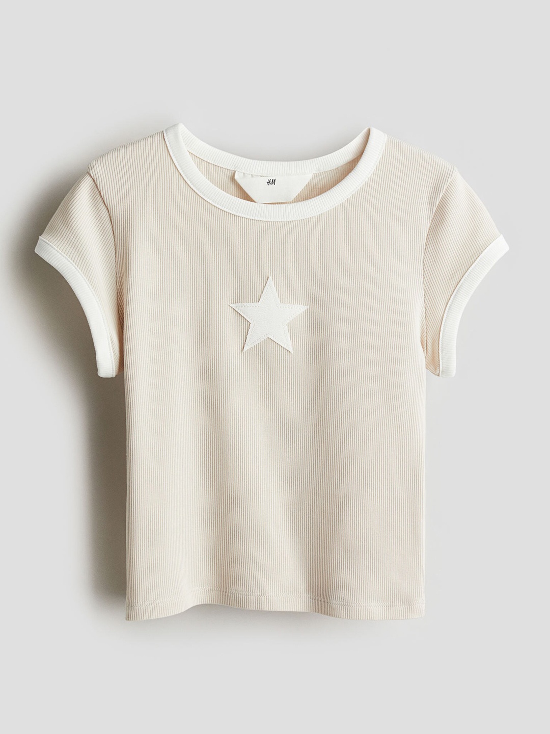 

H&M Girls Ribbed T-shirt, Beige