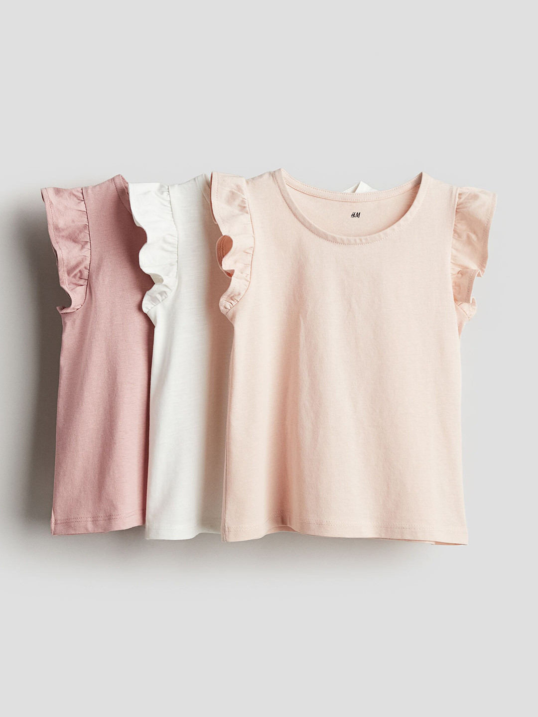 

H&M Girls Pure Cotton 3-Pack Flutter-Sleeved Tops, Pink