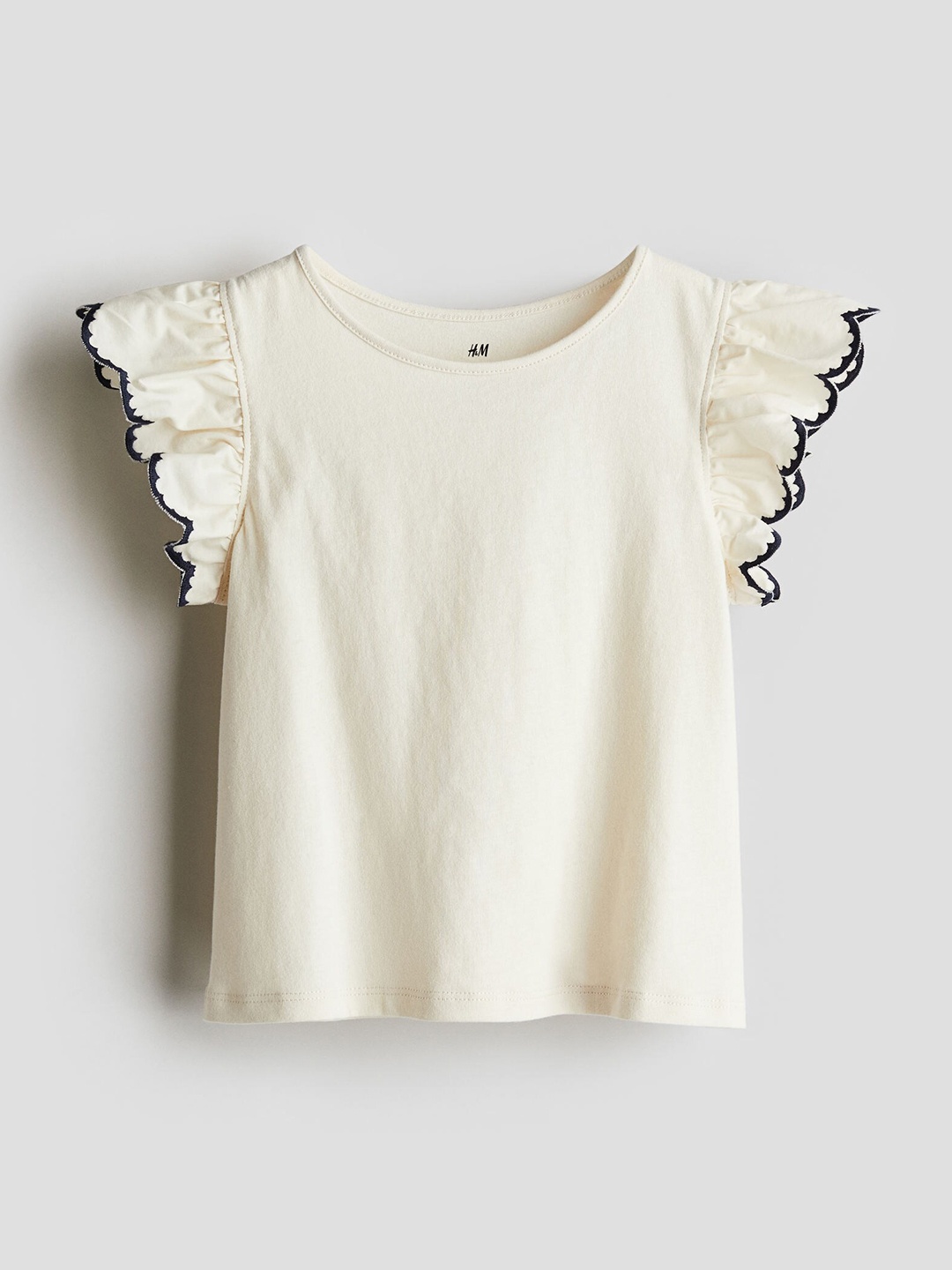 

H&M Girls Pure Cotton Jersey Top With Broderie Anglaise, White