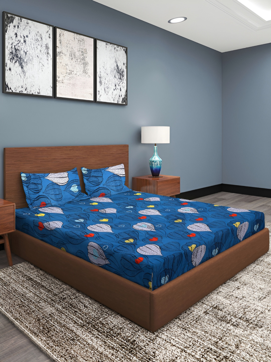 

ROMEE Blue & Black Geometric Printed Cotton 186 TC Queen Bedsheet with 2 Pillow Covers