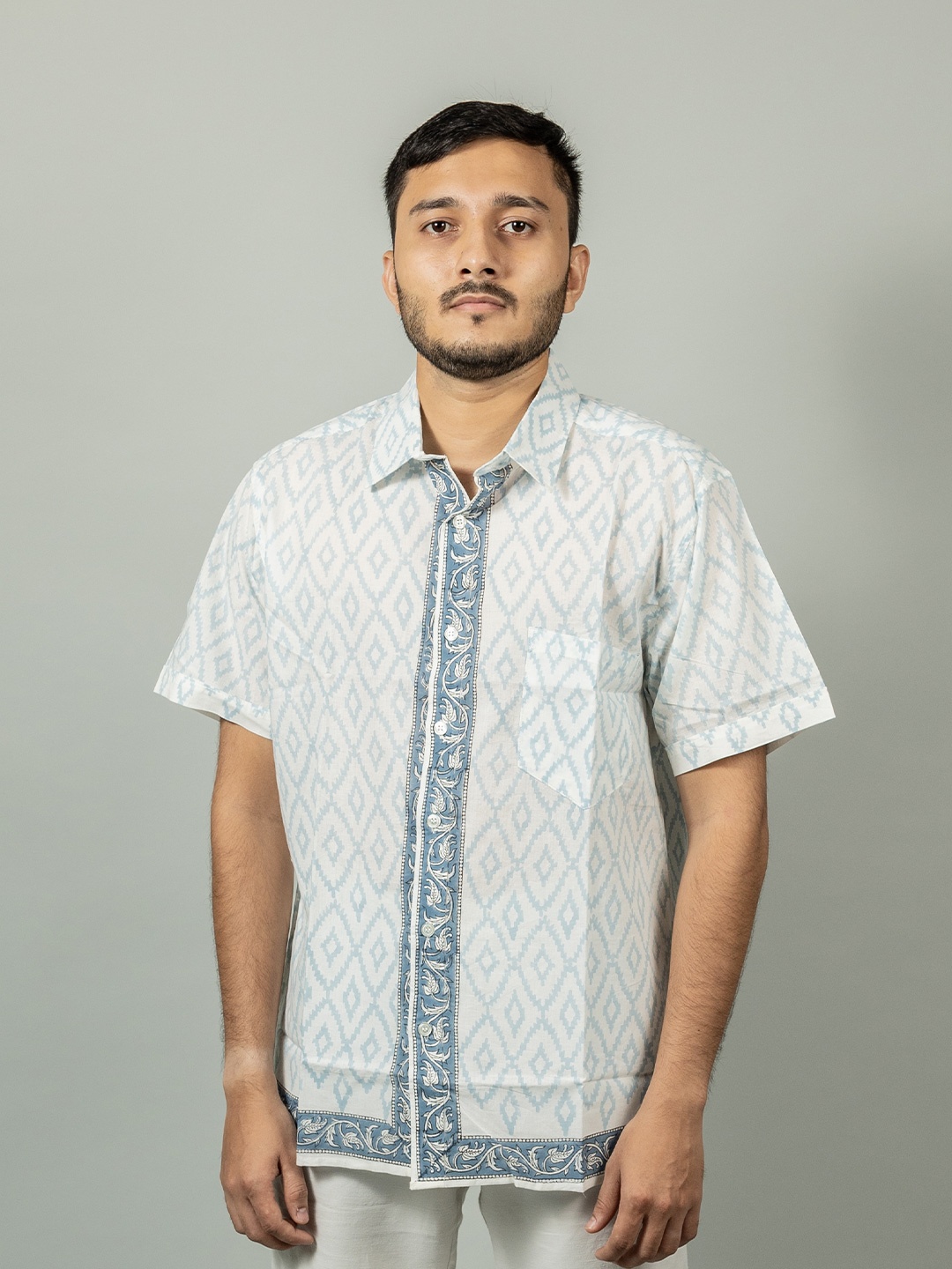 

INDIKA Ethnic Motifs Printed Cotton Opaque Casual Shirt, White