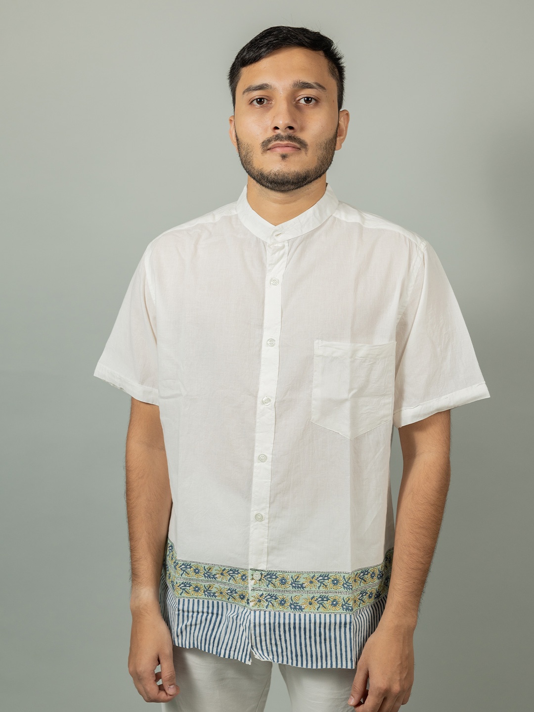 

INDIKA Floral Printed Organic Cotton Opaque Casual Shirt, White