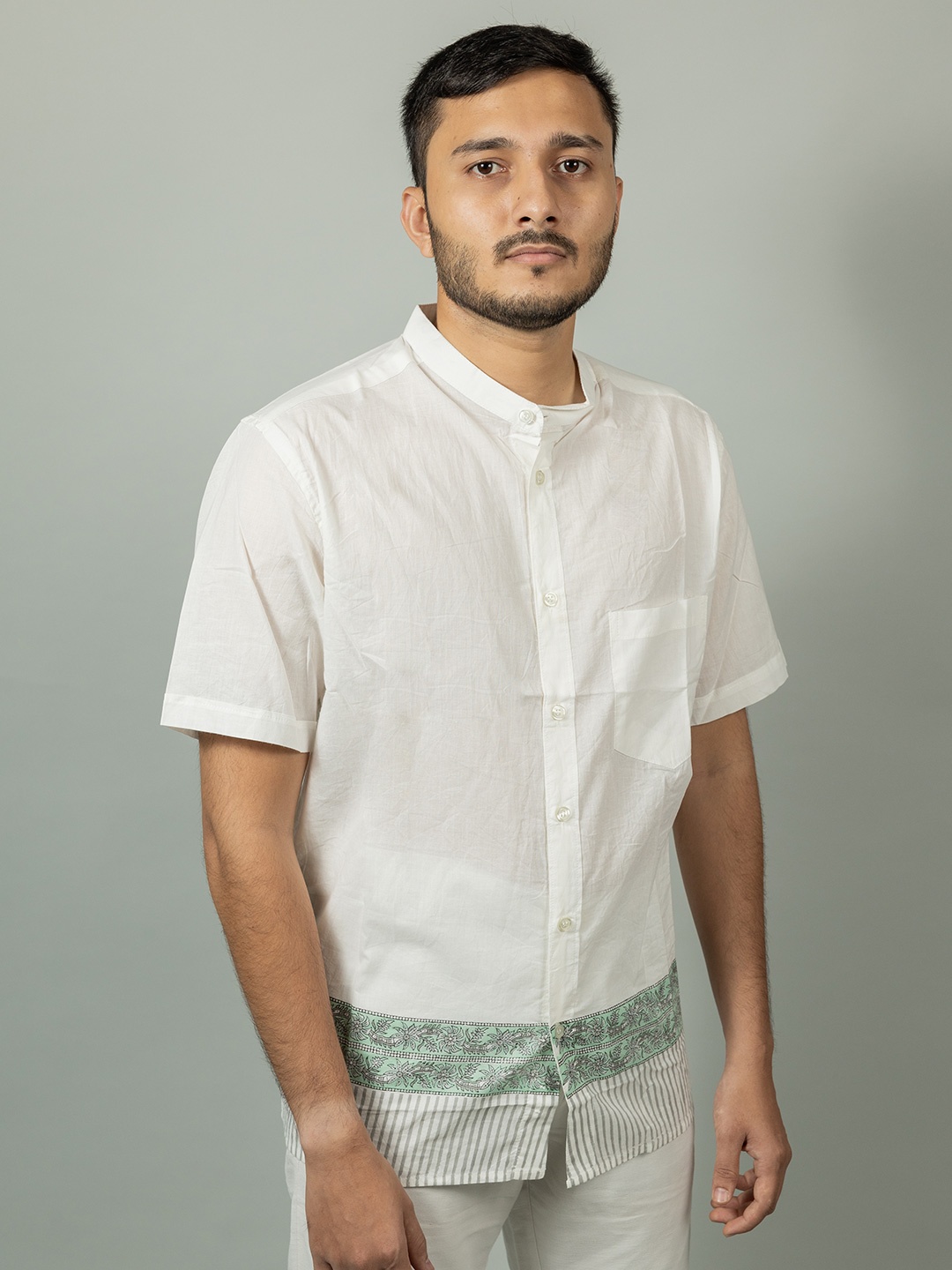 

INDIKA Floral Printed Organic Cotton Opaque Casual Shirt, White