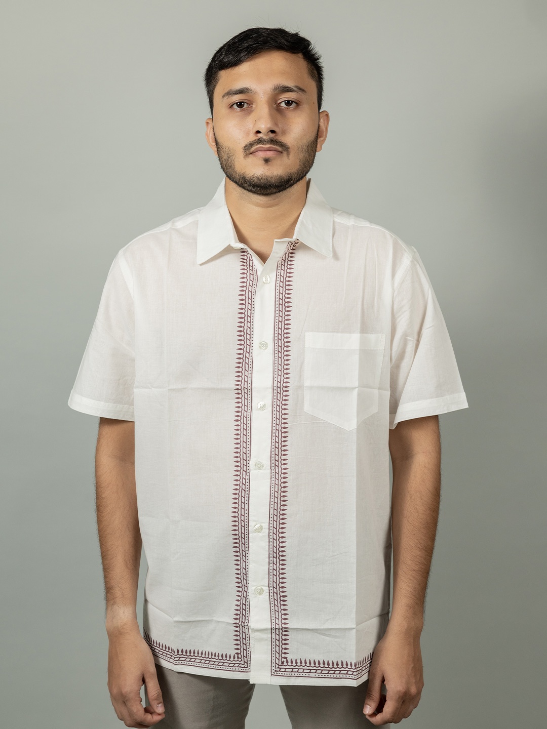 

INDIKA Printed Organic Cotton Casual Shirt, White