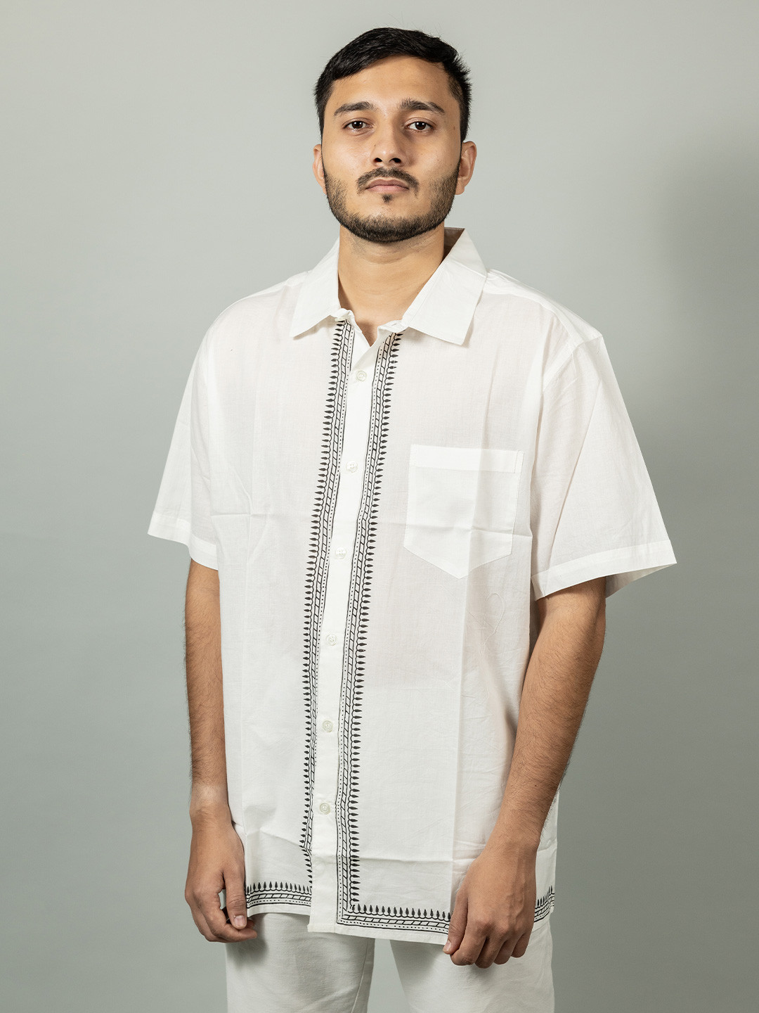 

INDIKA Spread Collar Short Sleeves Organic Cotton Casual Shirt, White